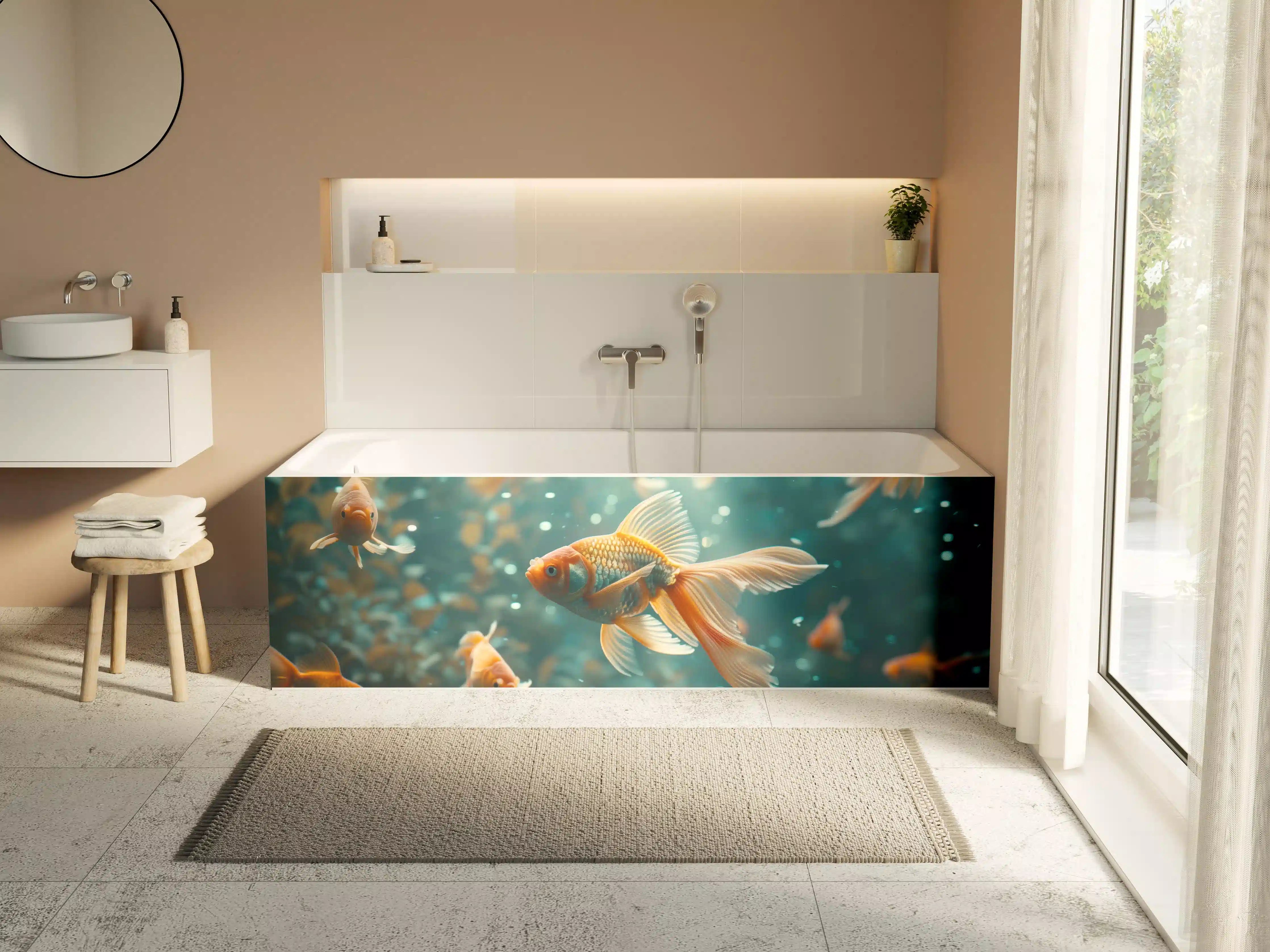Badewannen-Rückwand - Goldfische Türkis-Orange