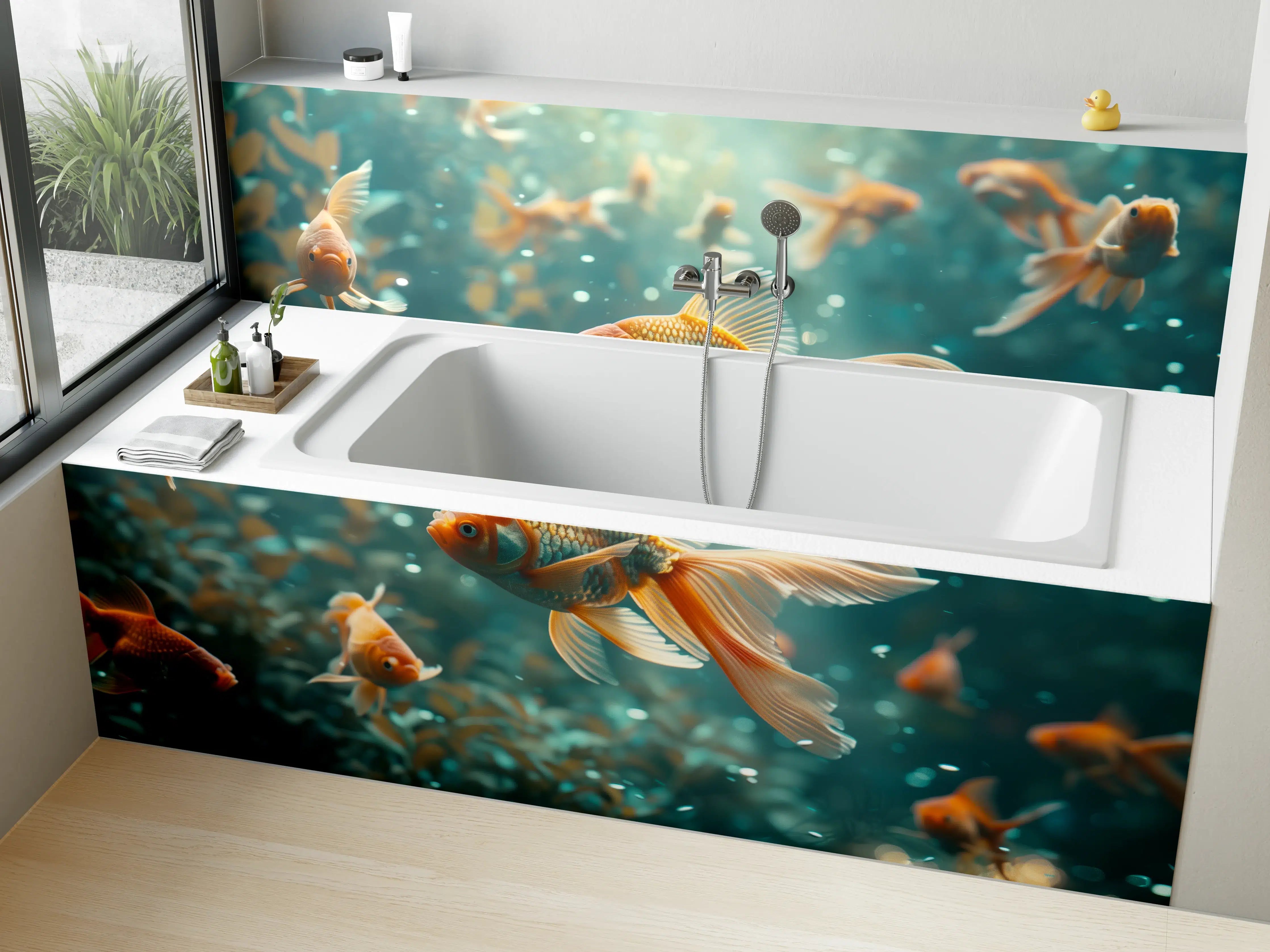 Badewannen-Rückwand - Goldfische Türkis-Orange