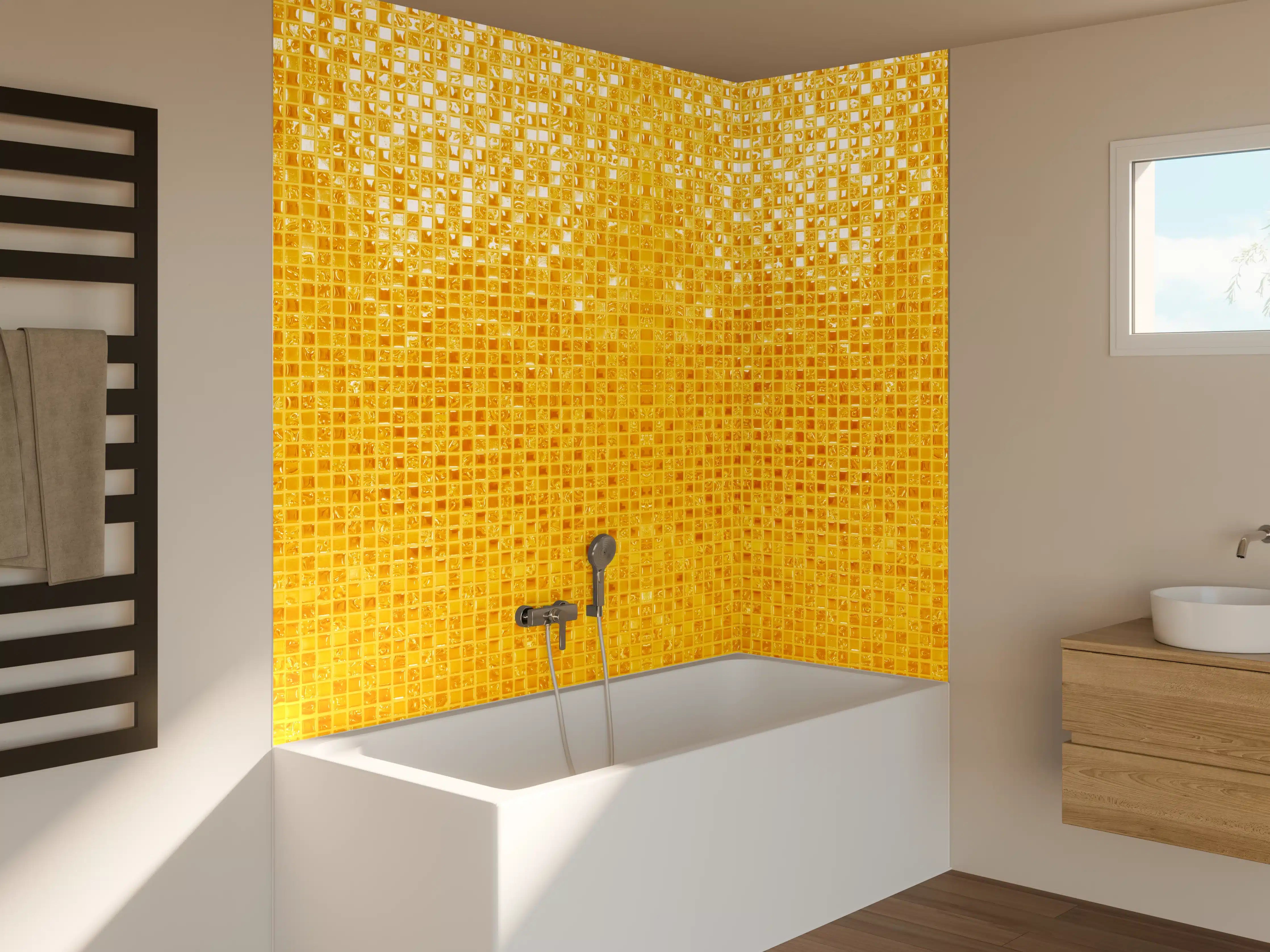 Badewannen-Rückwand - Goldgelbe Mosaikfliesen