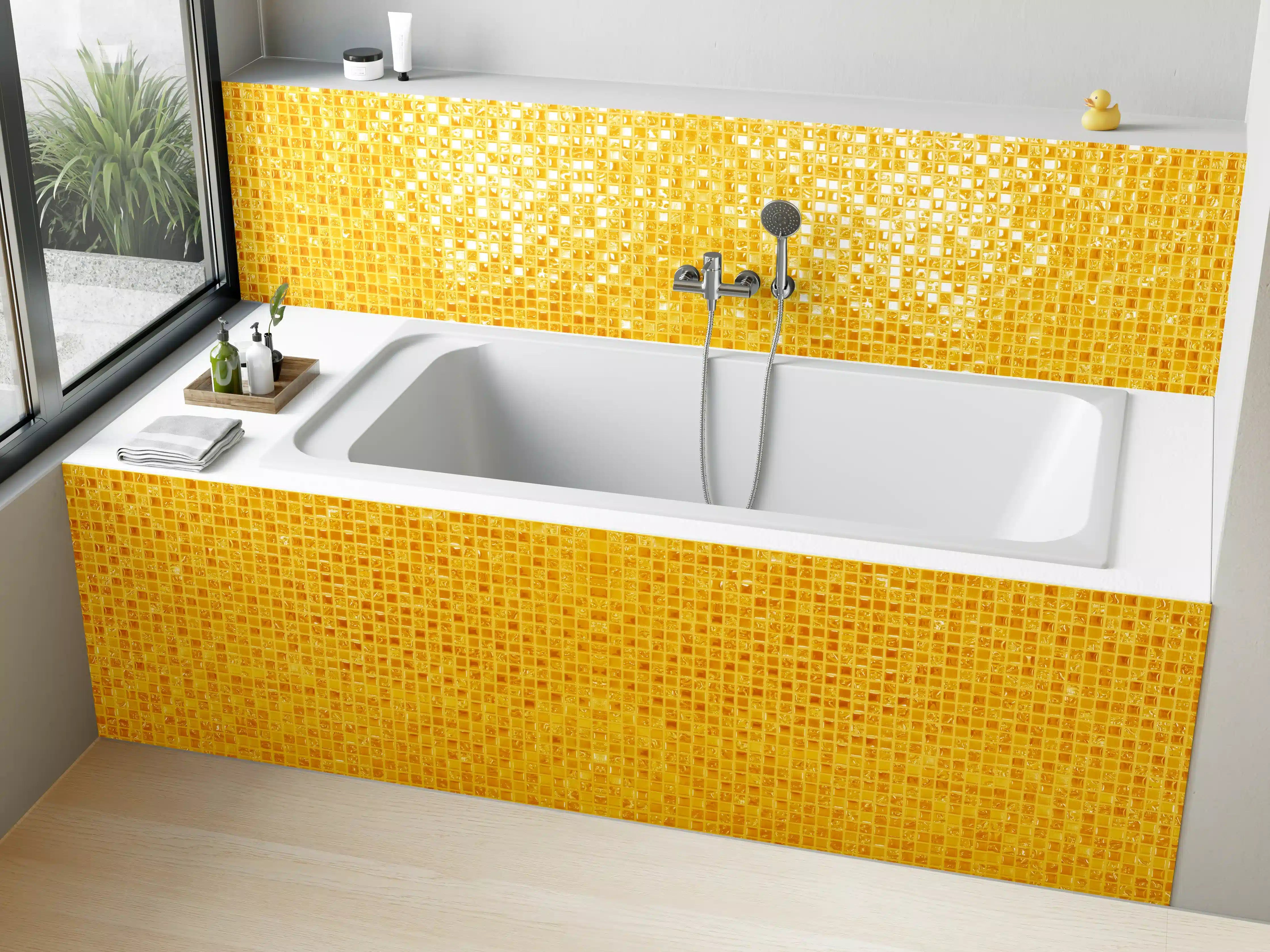 Badewannen-Rückwand - Goldgelbe Mosaikfliesen