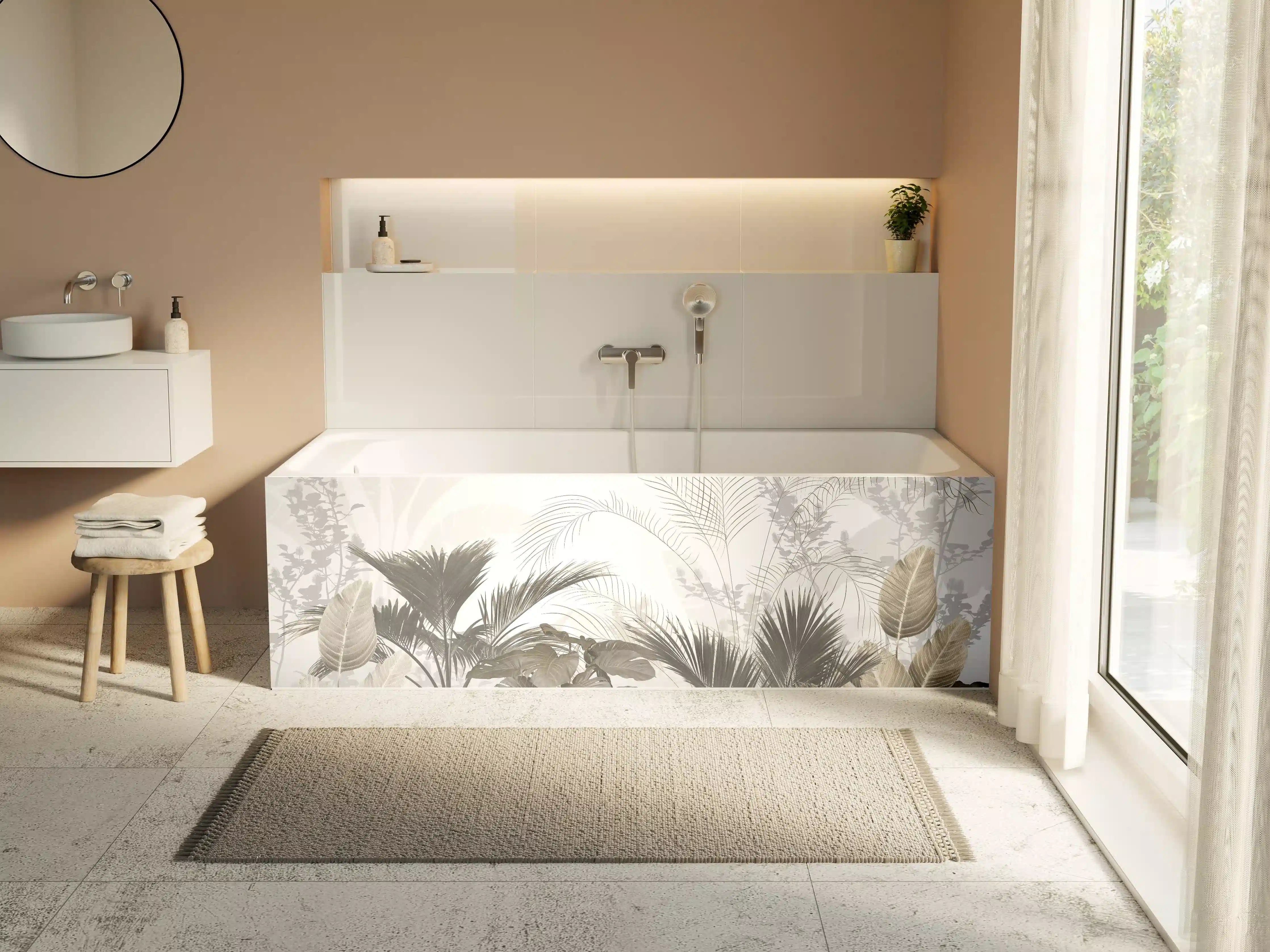 Badewannen-Rückwand - Gräulich - Florales Wandbild
