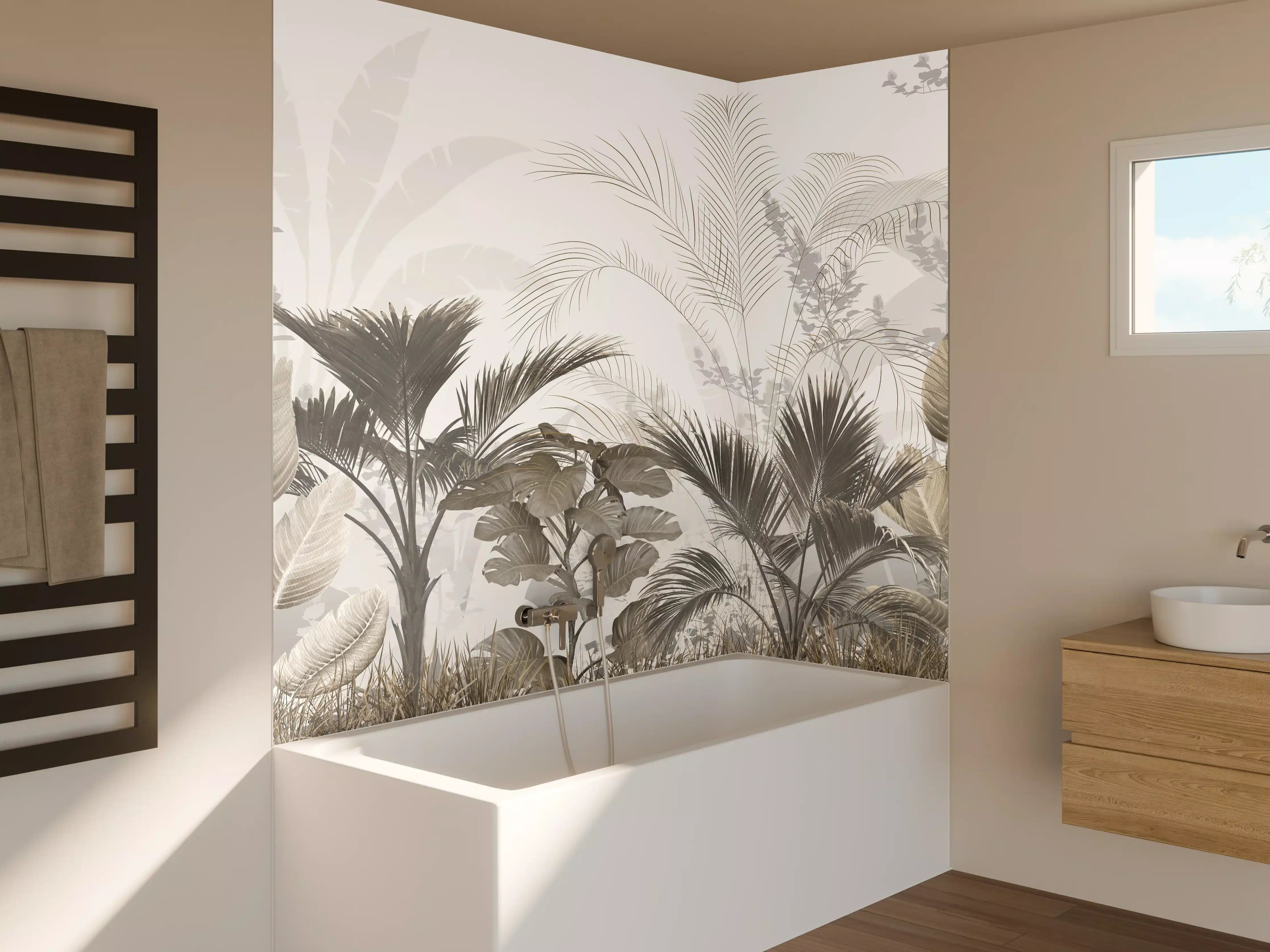 Badewannen-Rückwand - Gräulich - Florales Wandbild