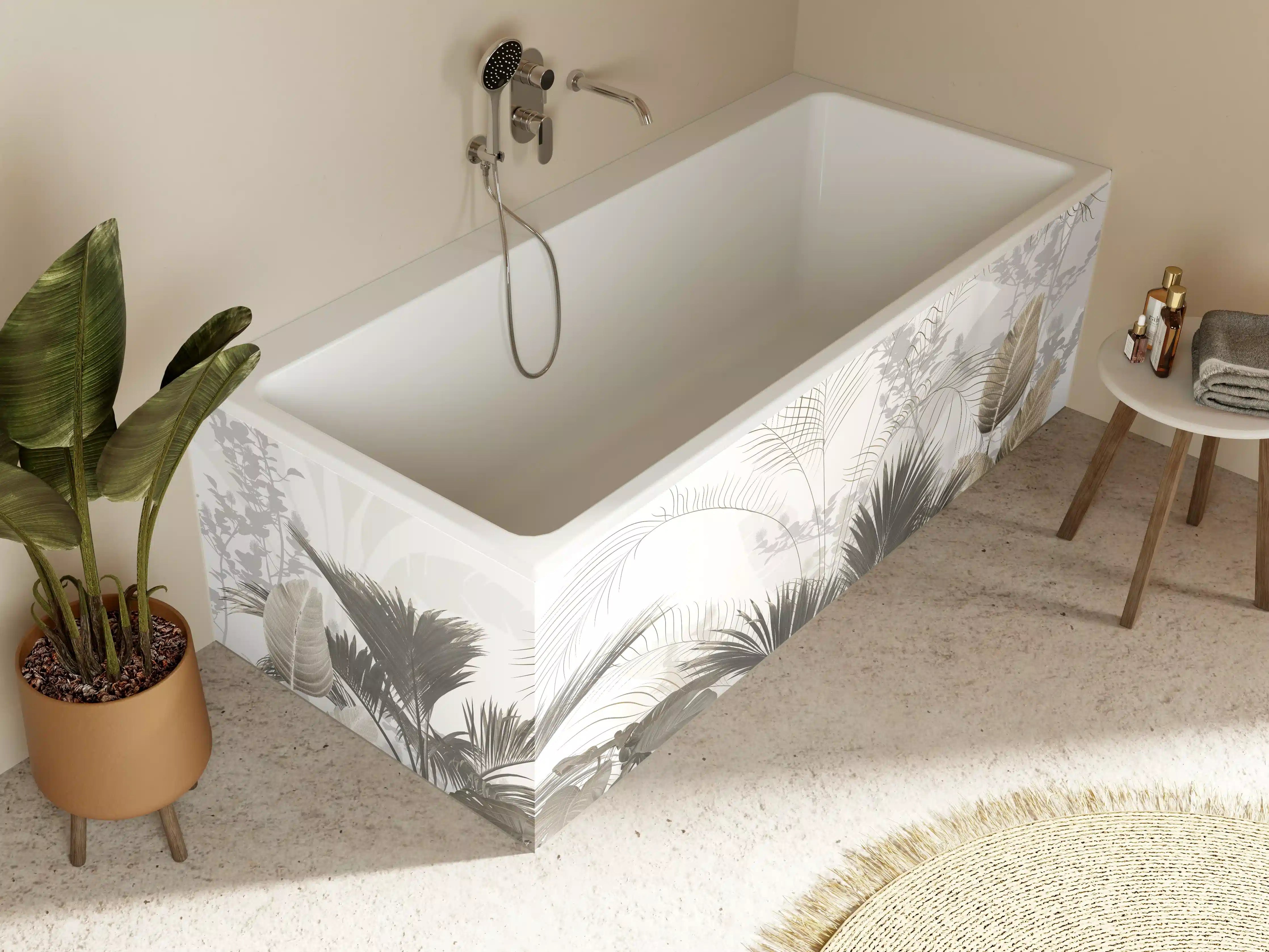 Badewannen-Rückwand - Gräulich - Florales Wandbild