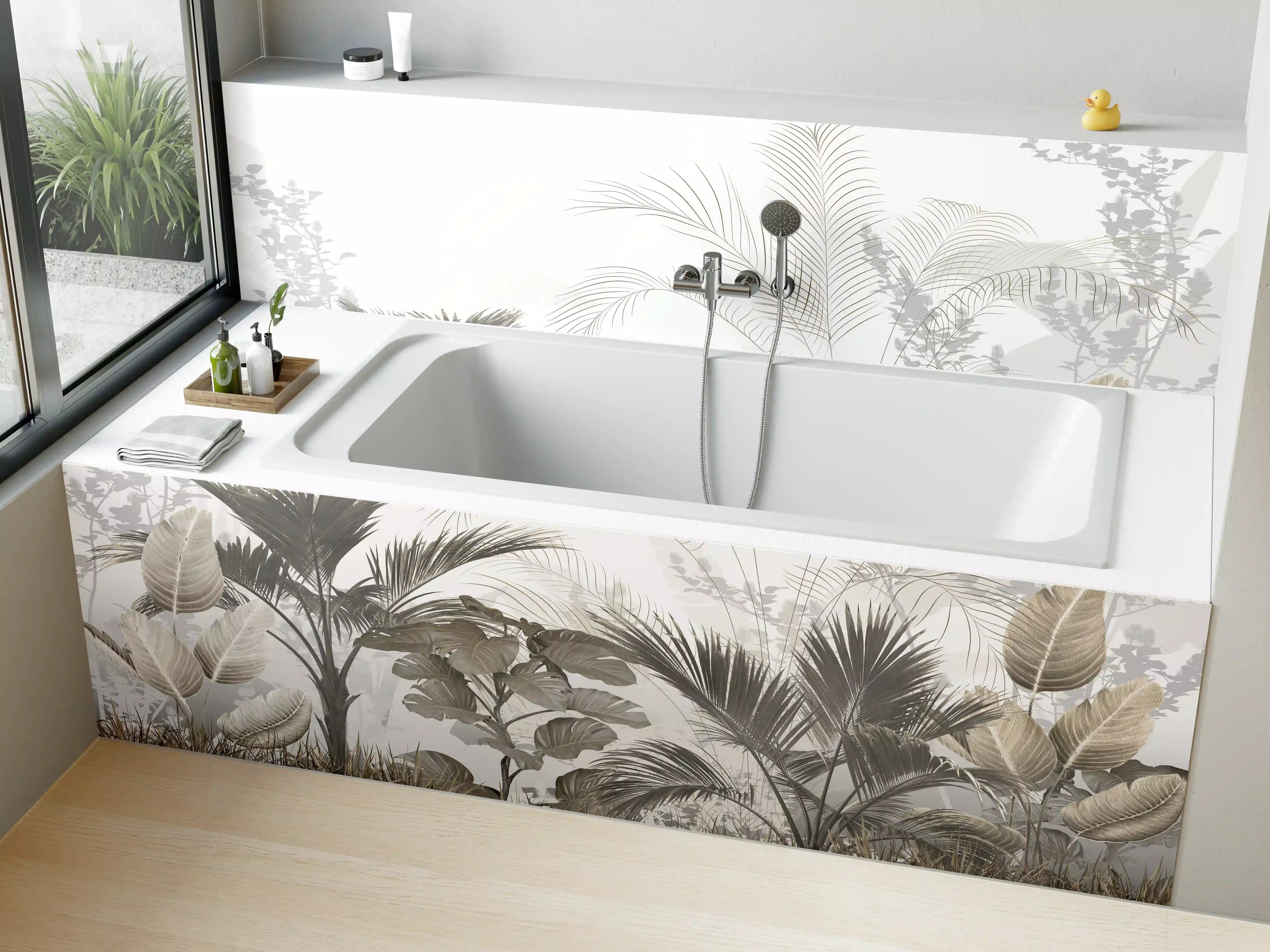 Badewannen-Rückwand - Gräulich - Florales Wandbild