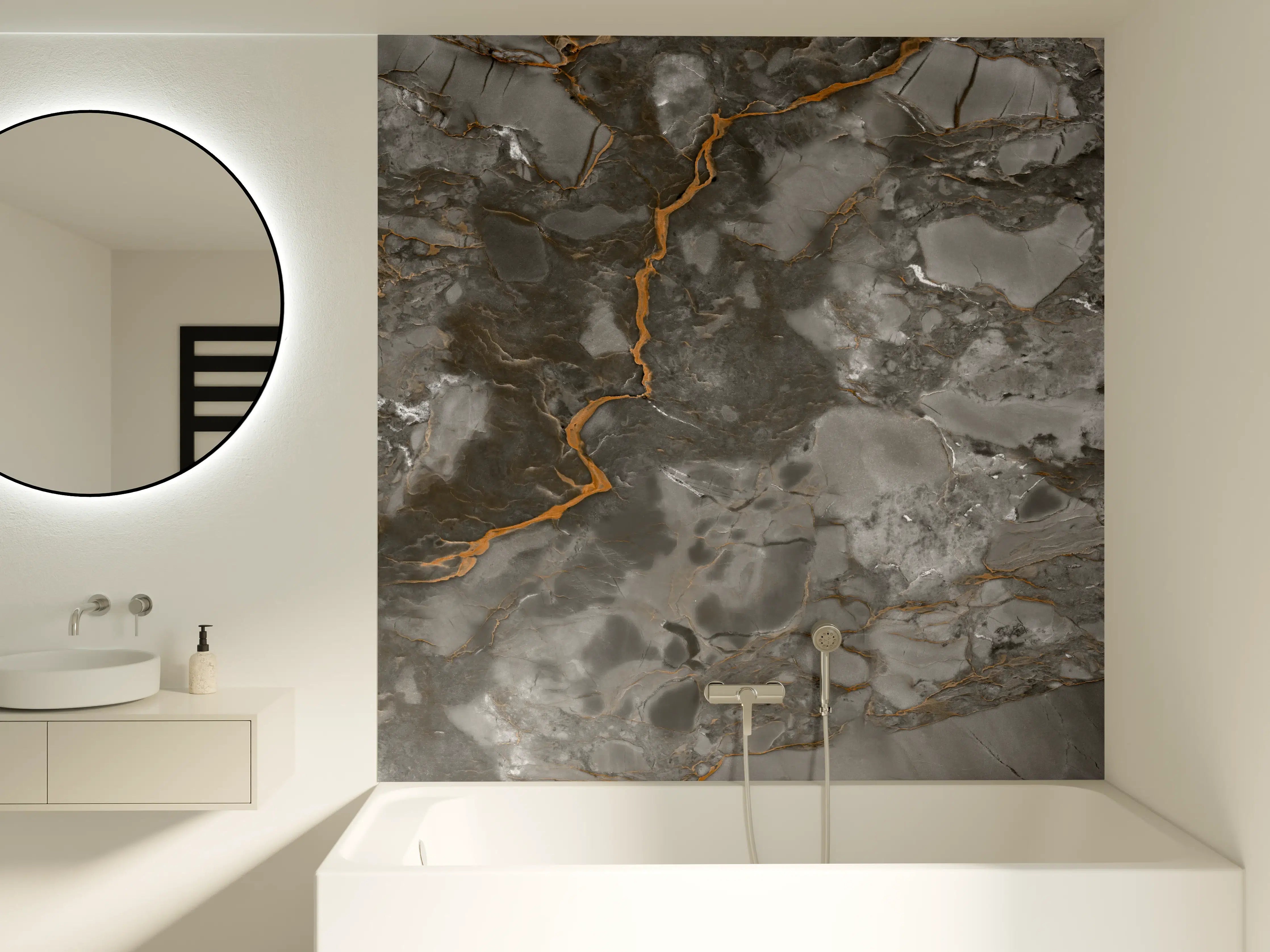 Badewannen-Rückwand - Gräulich-Schwarzer Marmor