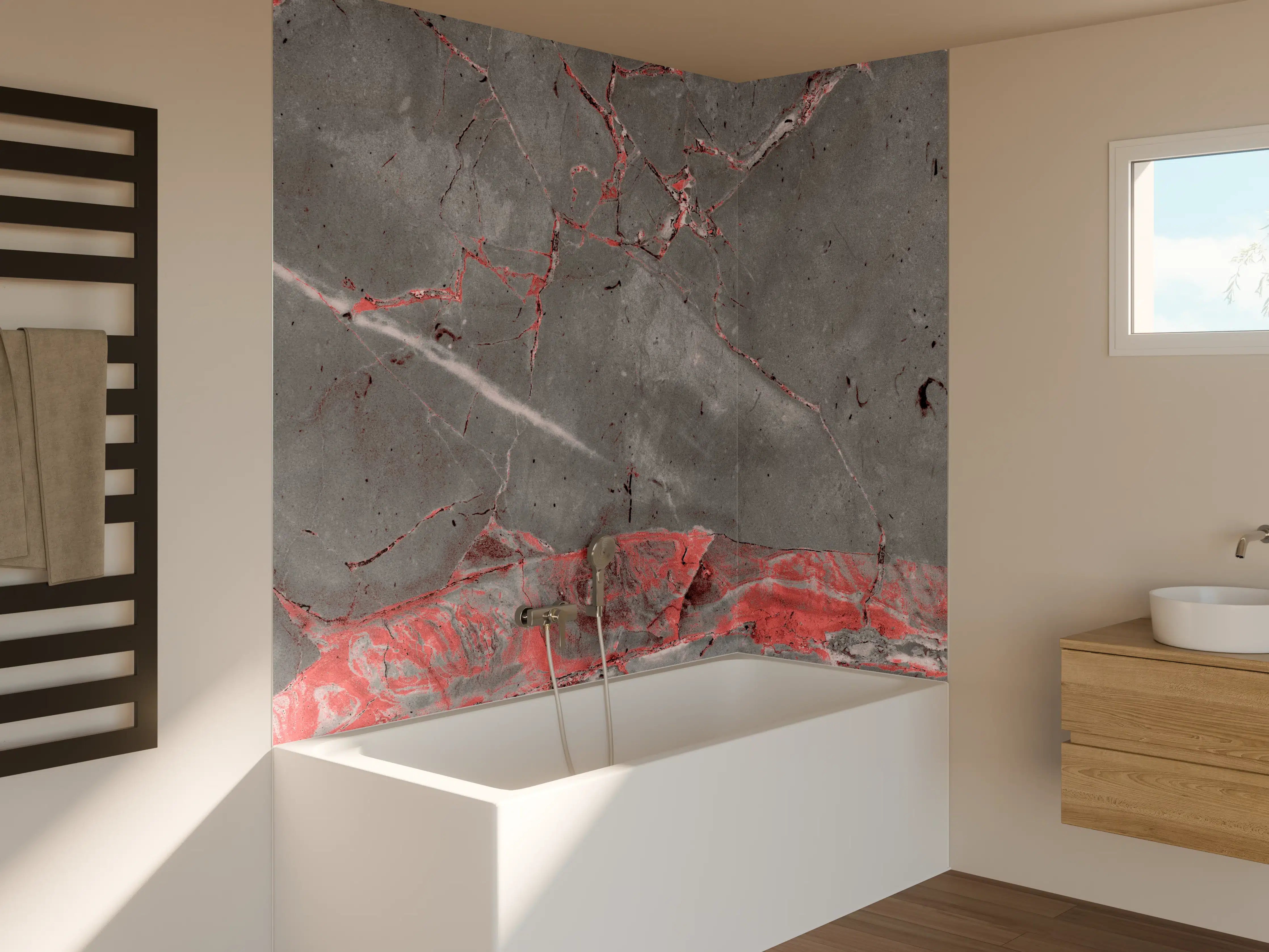 Badewannen-Rückwand - Gräulich-rote Marmor Textur