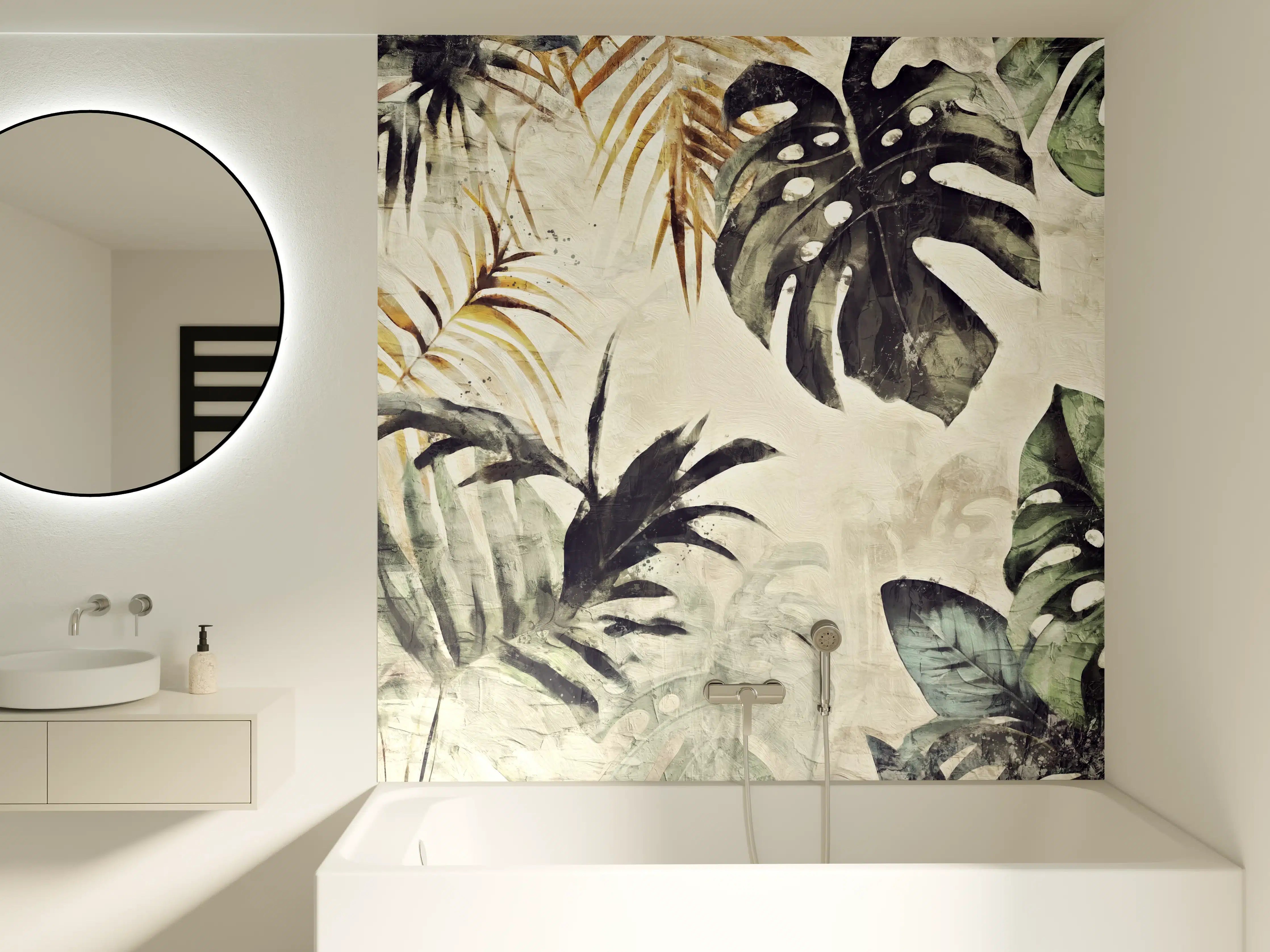 Badewannen-Rückwand - Gräuliche Pflanzen Floral