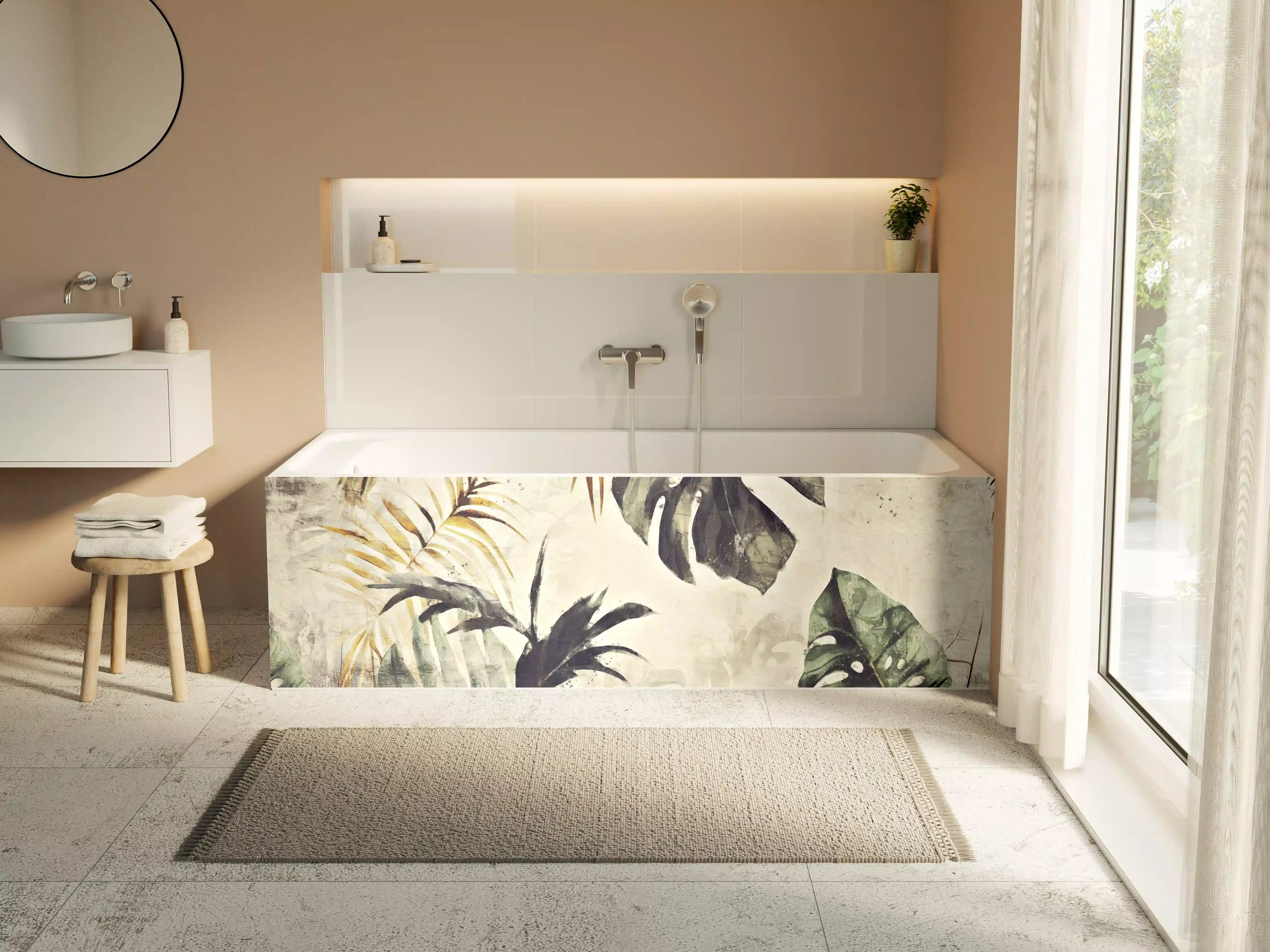 Badewannen-Rückwand - Gräuliche Pflanzen Floral