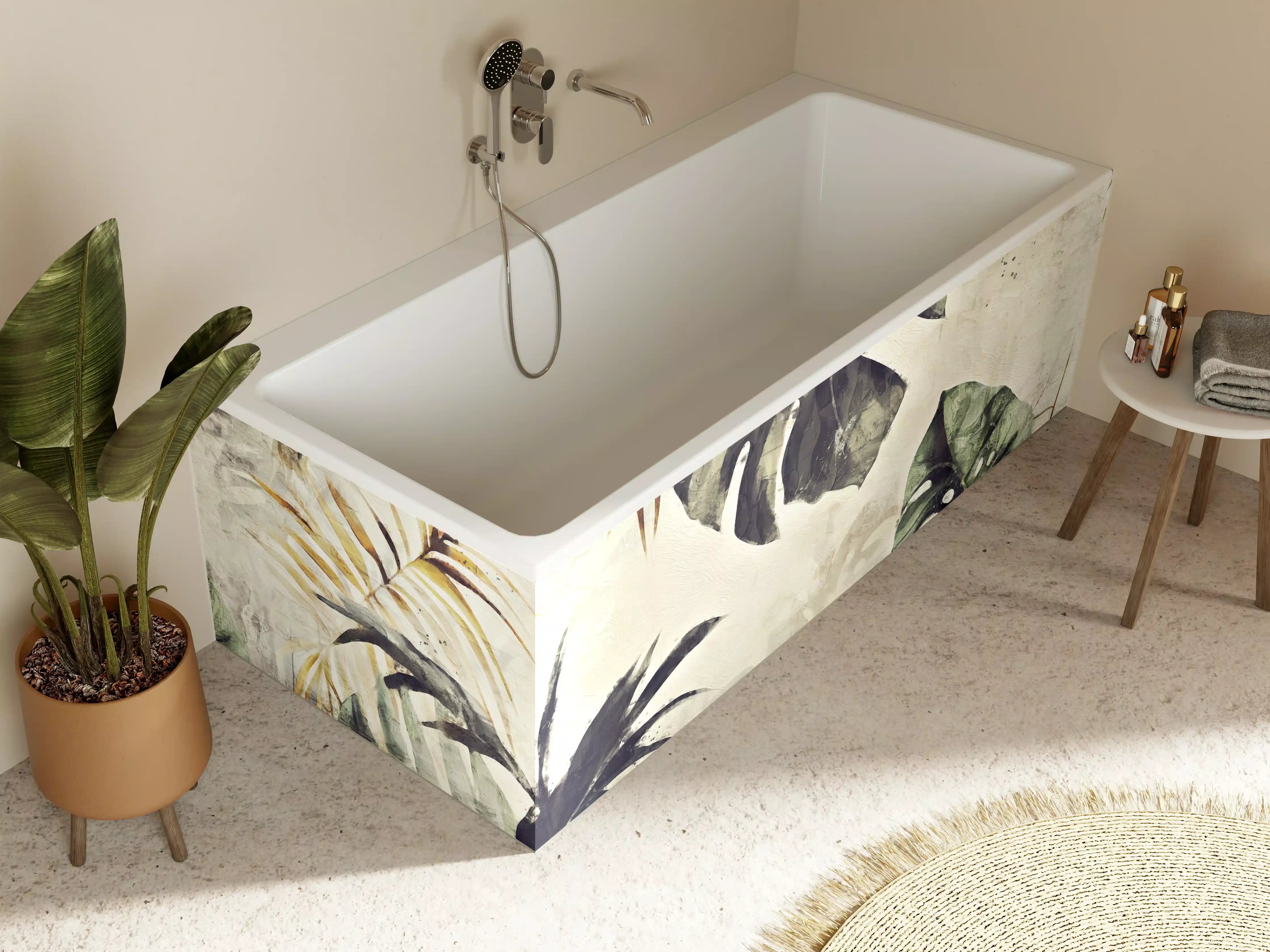 Badewannen-Rückwand - Gräuliche Pflanzen Floral