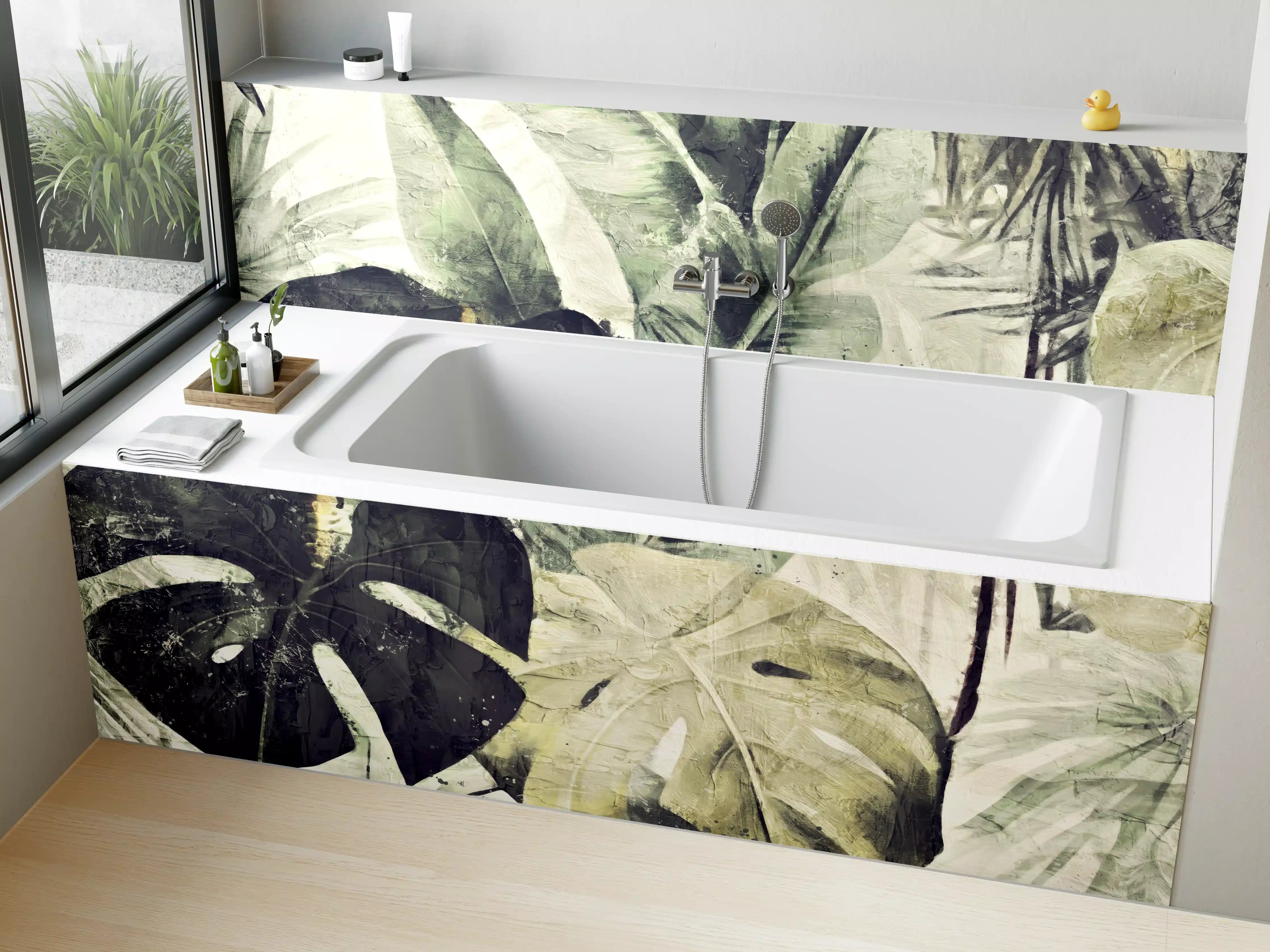 Badewannen-Rückwand - Gräulicher Dschungel - Floral