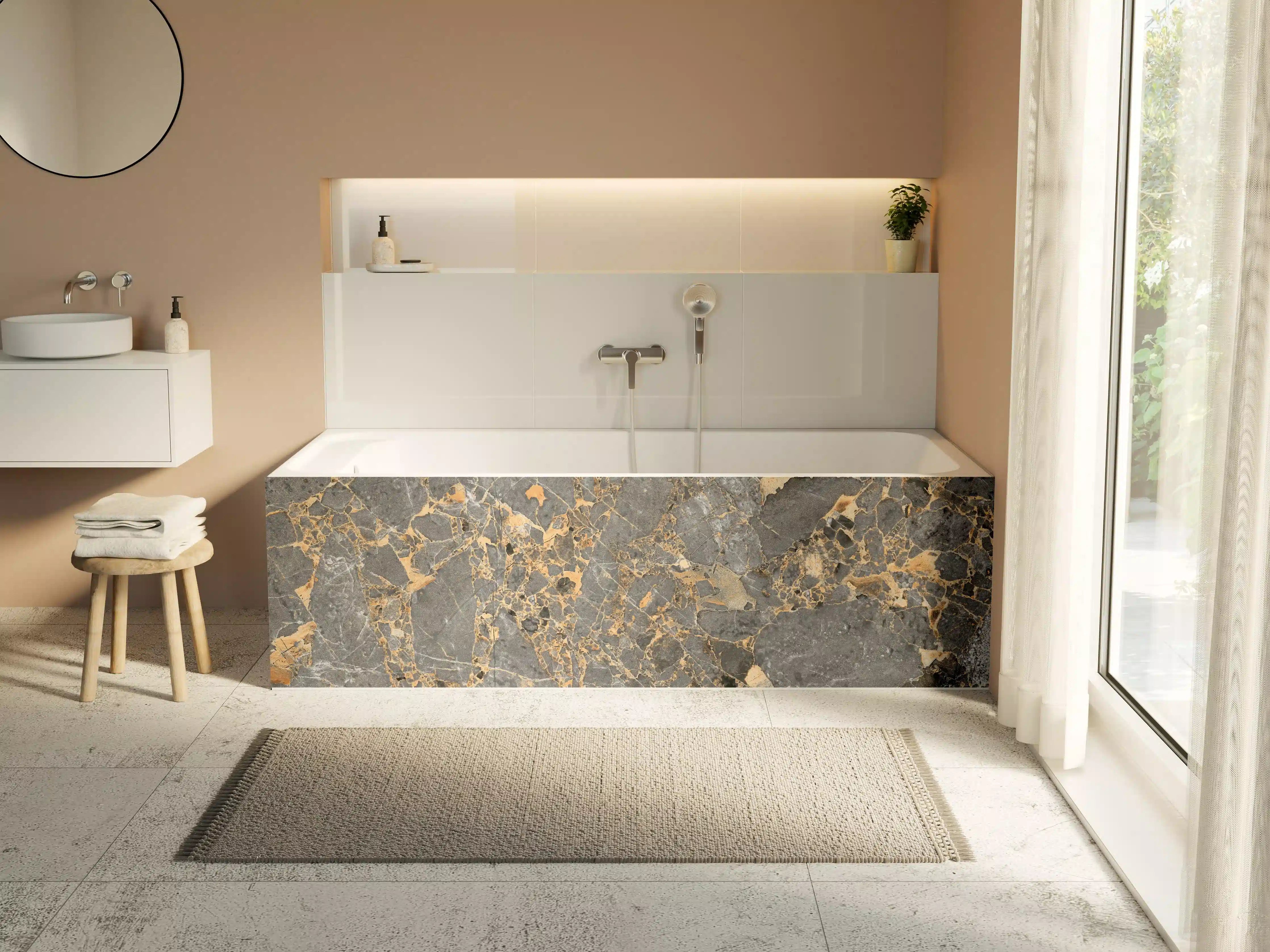 Badewannen-Rückwand - Gräulicher Marmor mit goldenen Adern