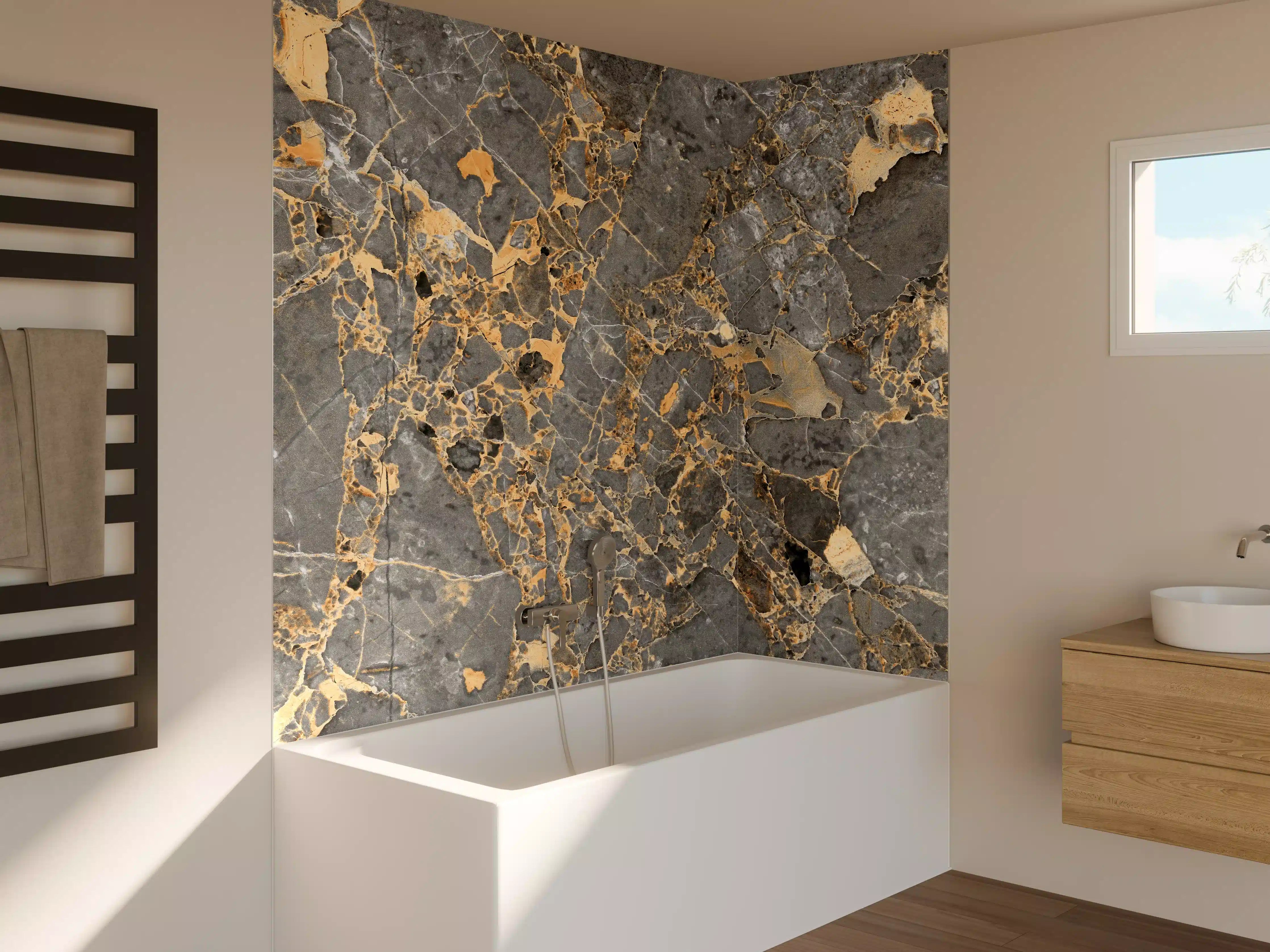Badewannen-Rückwand - Gräulicher Marmor mit goldenen Adern