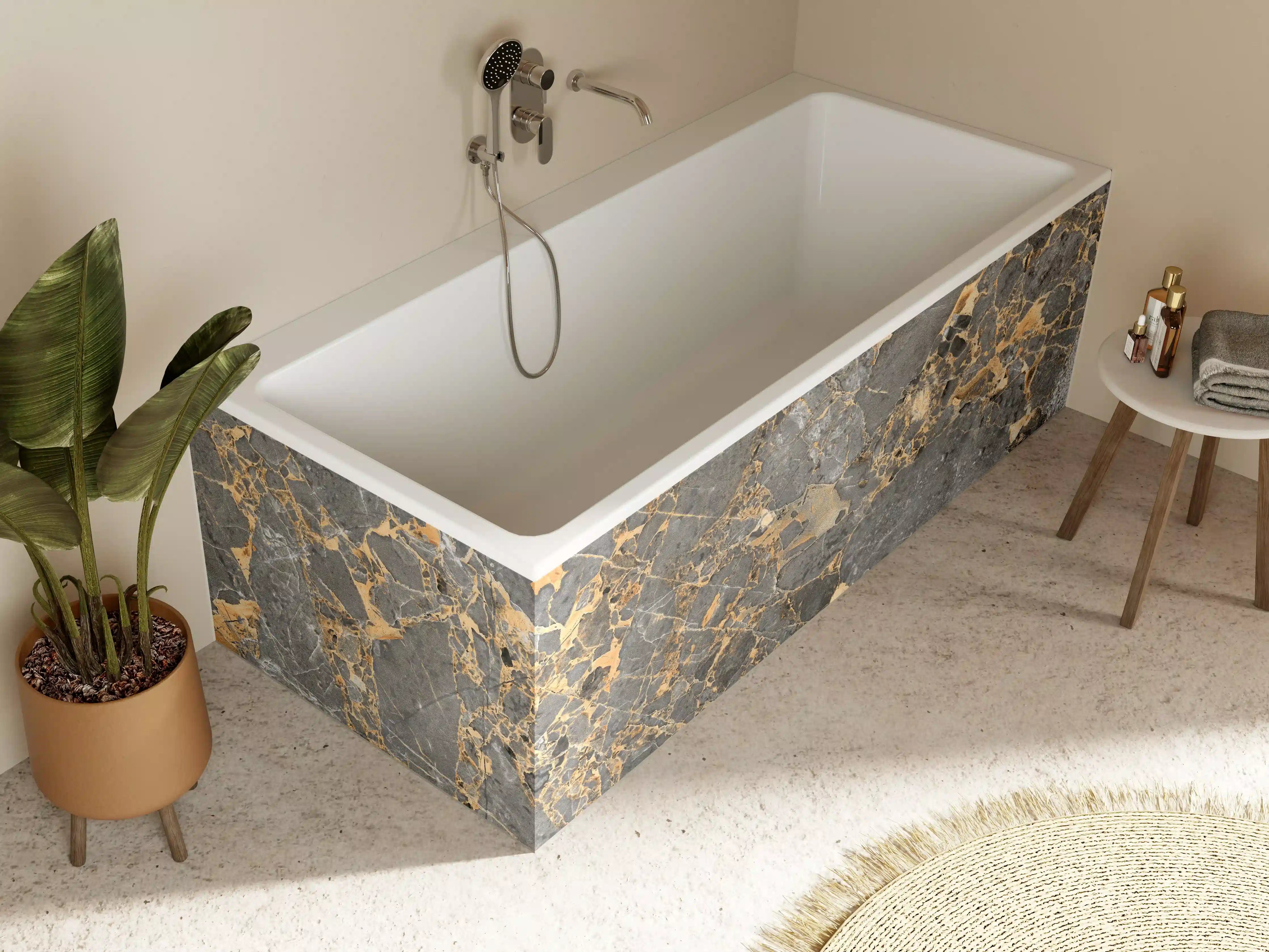 Badewannen-Rückwand - Gräulicher Marmor mit goldenen Adern