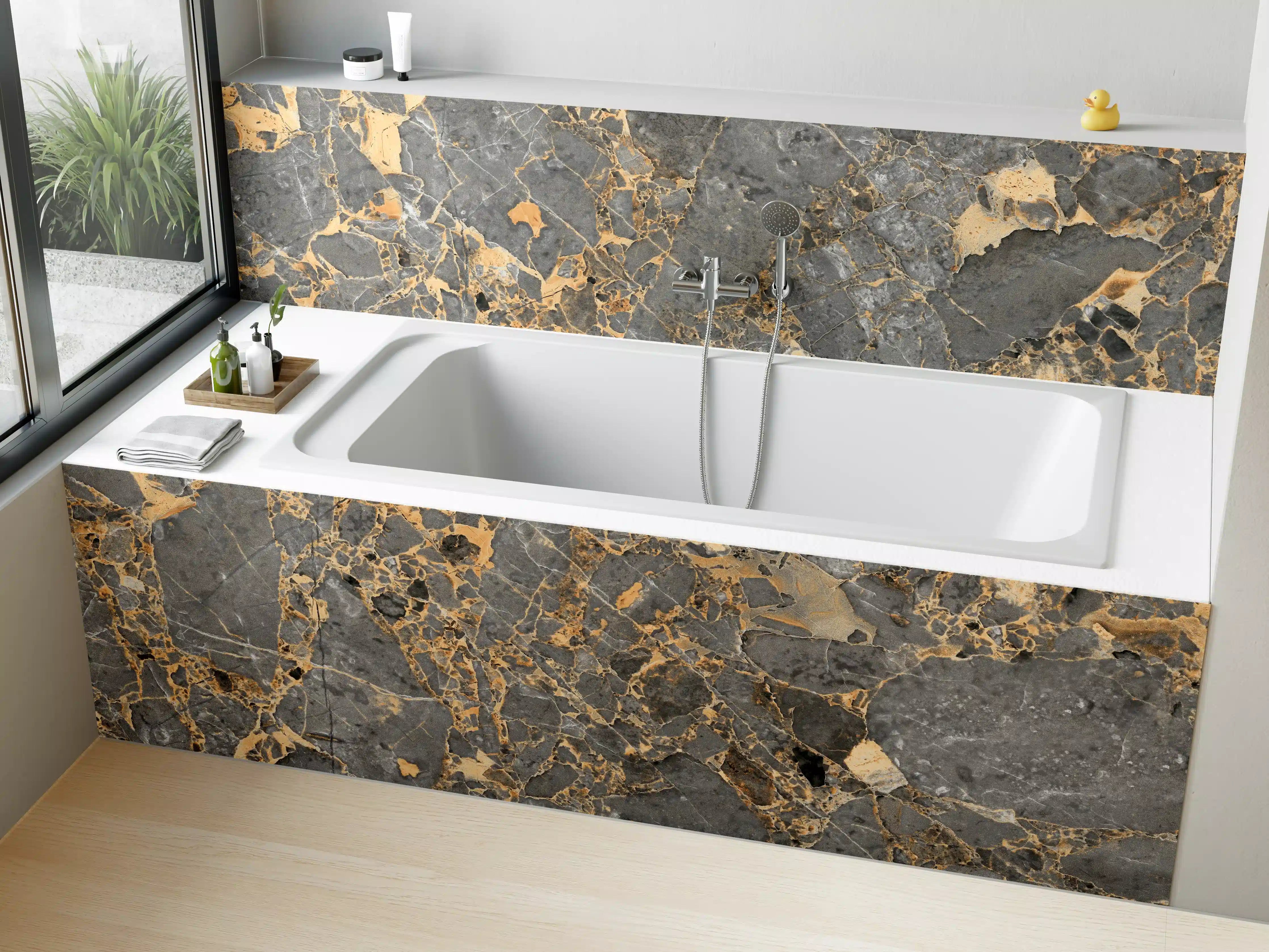 Badewannen-Rückwand - Gräulicher Marmor mit goldenen Adern