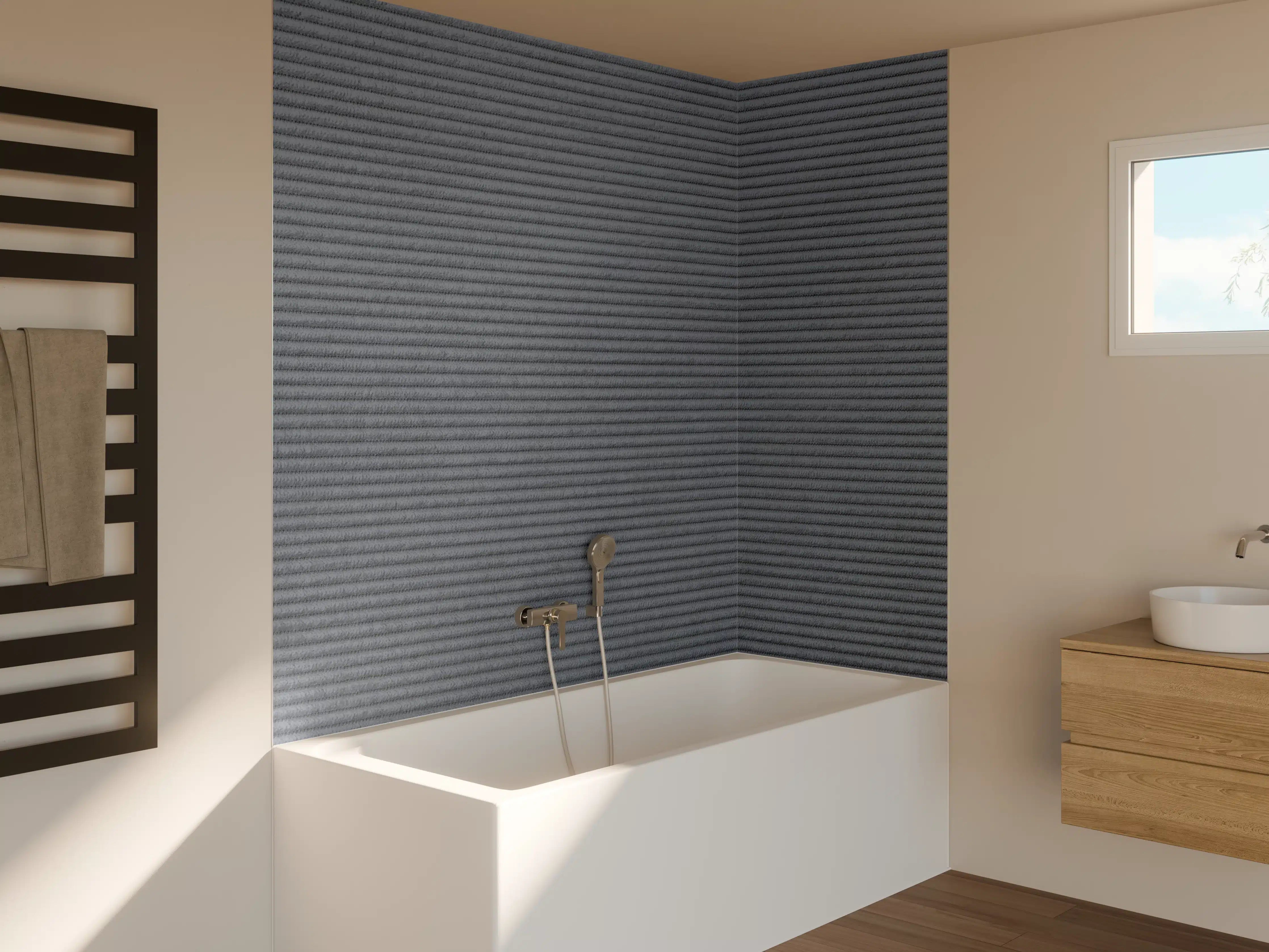 Badewannen-Rückwand - Gräulicher genähter Stoff