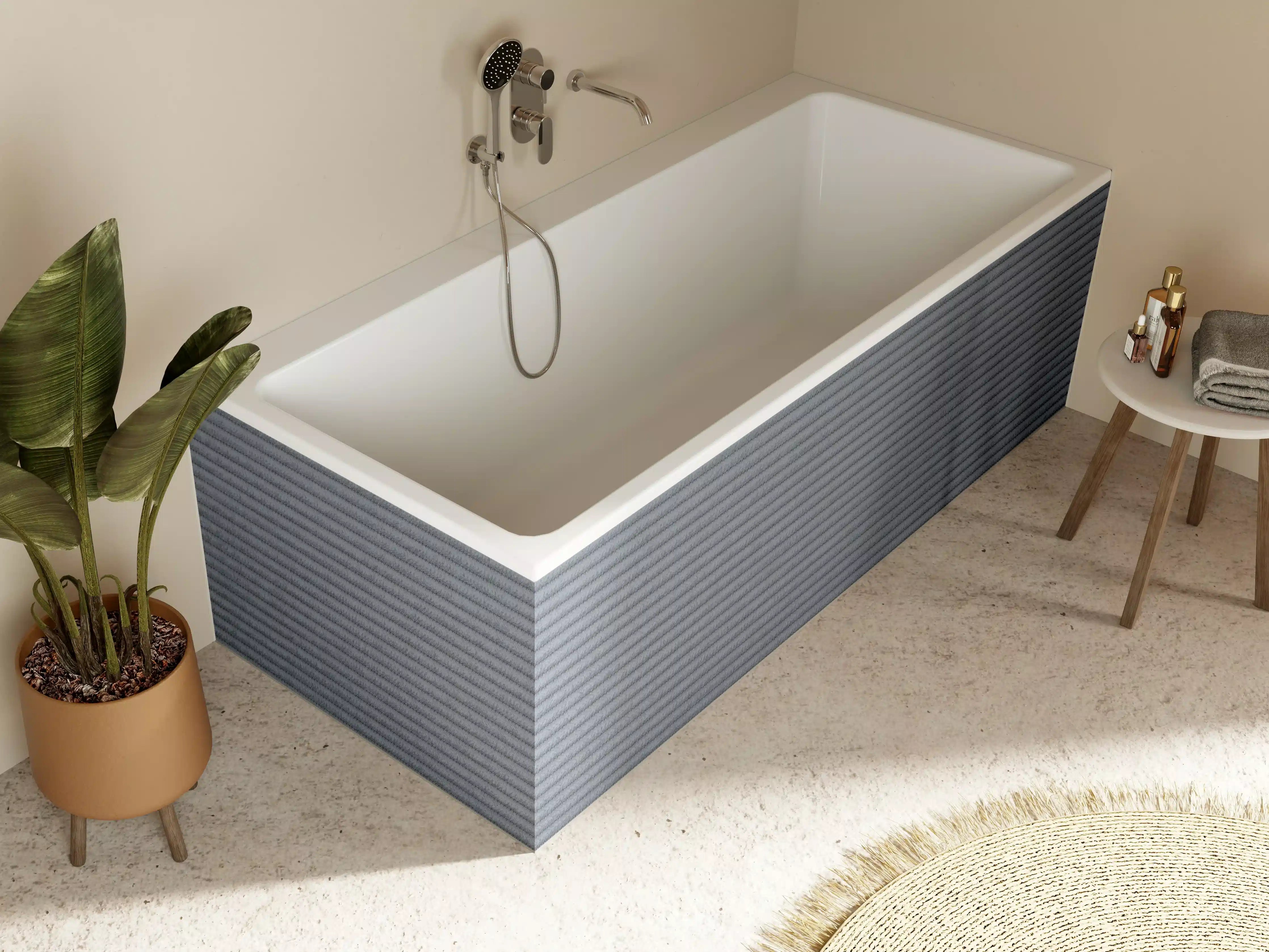 Badewannen-Rückwand - Gräulicher genähter Stoff