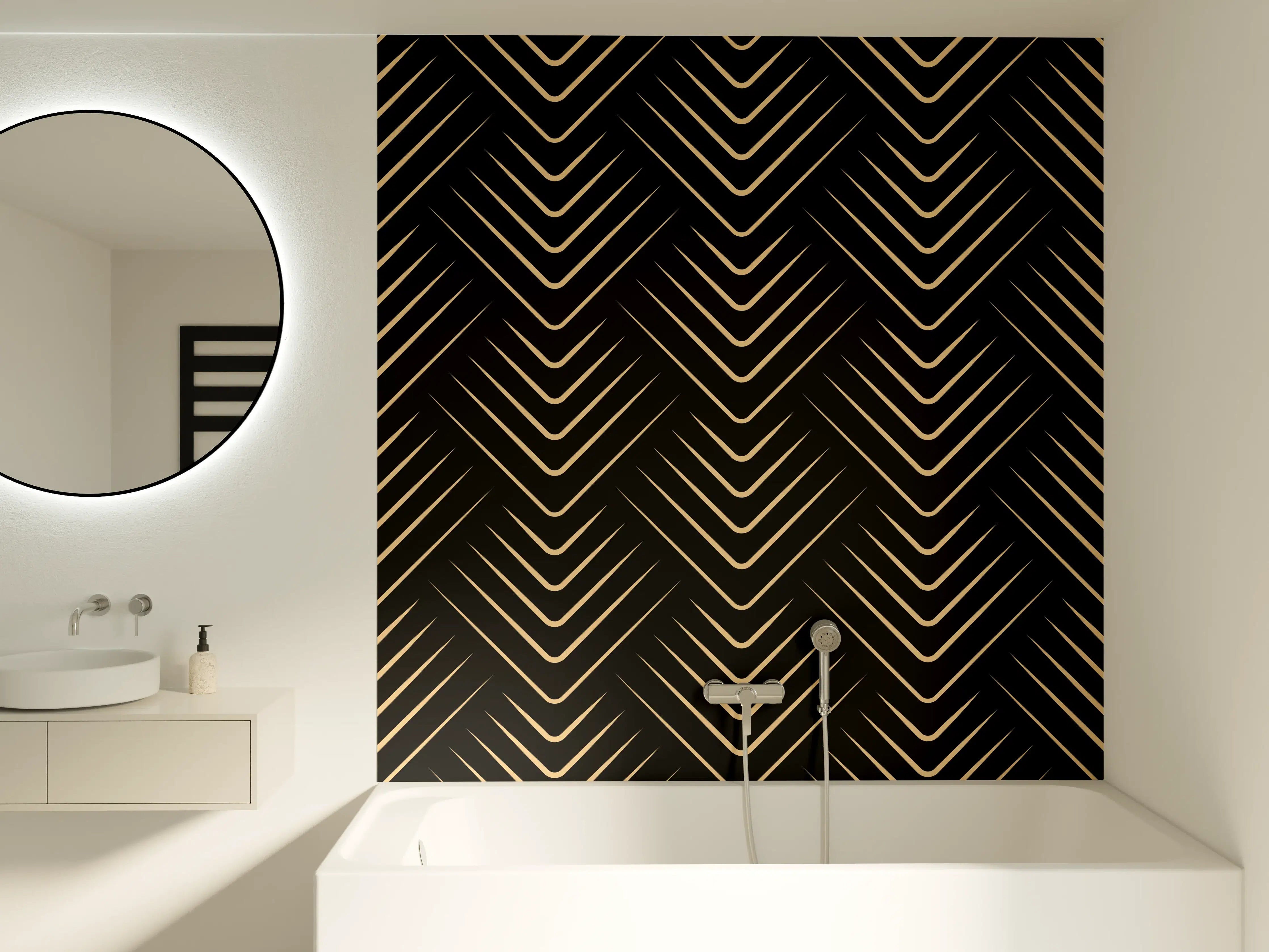 Badewannen-Rückwand - Grafisches Schwarz-Muster