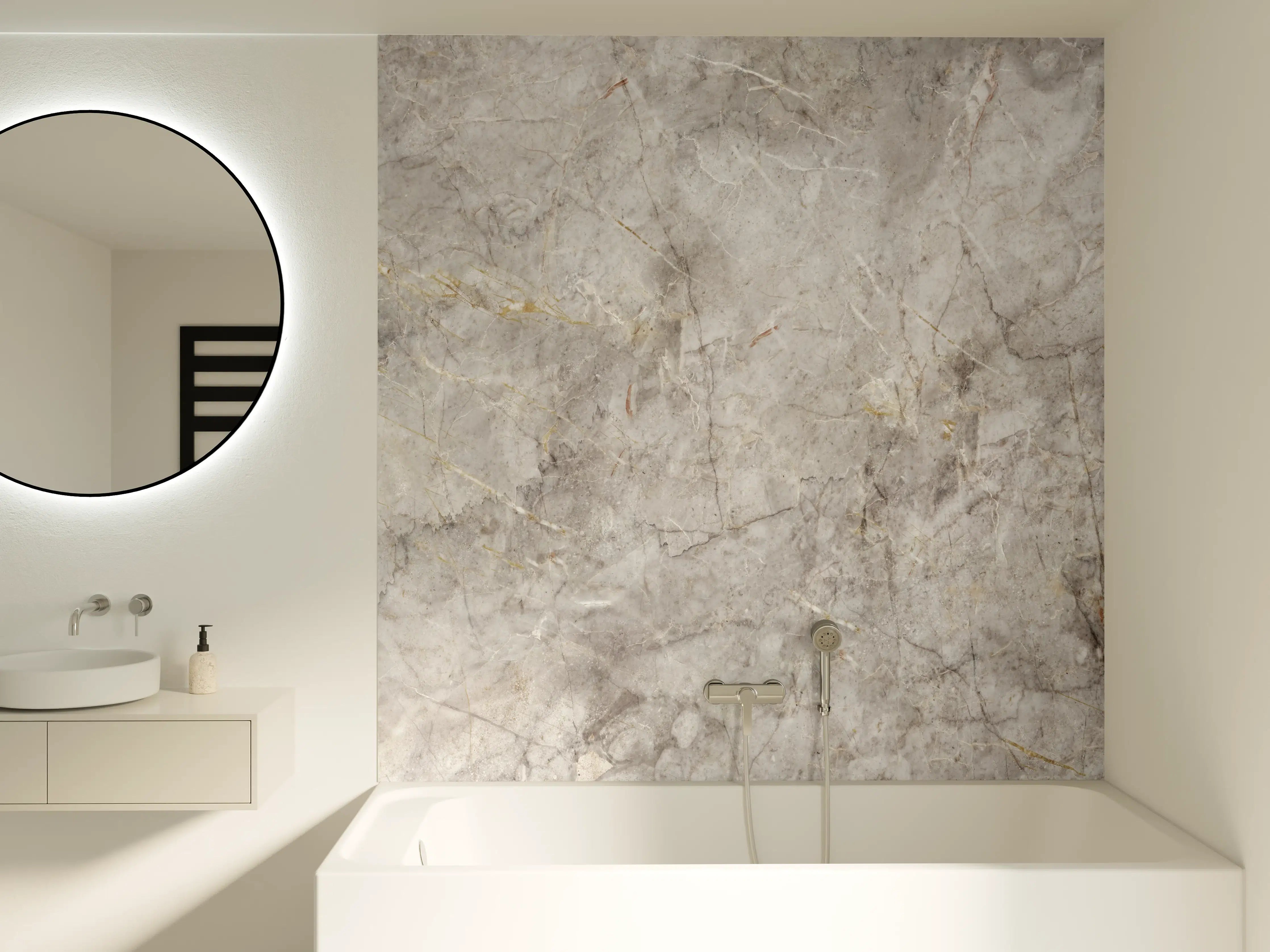 Badewannen-Rückwand - Grau-Weißer Marmorstein Effekt