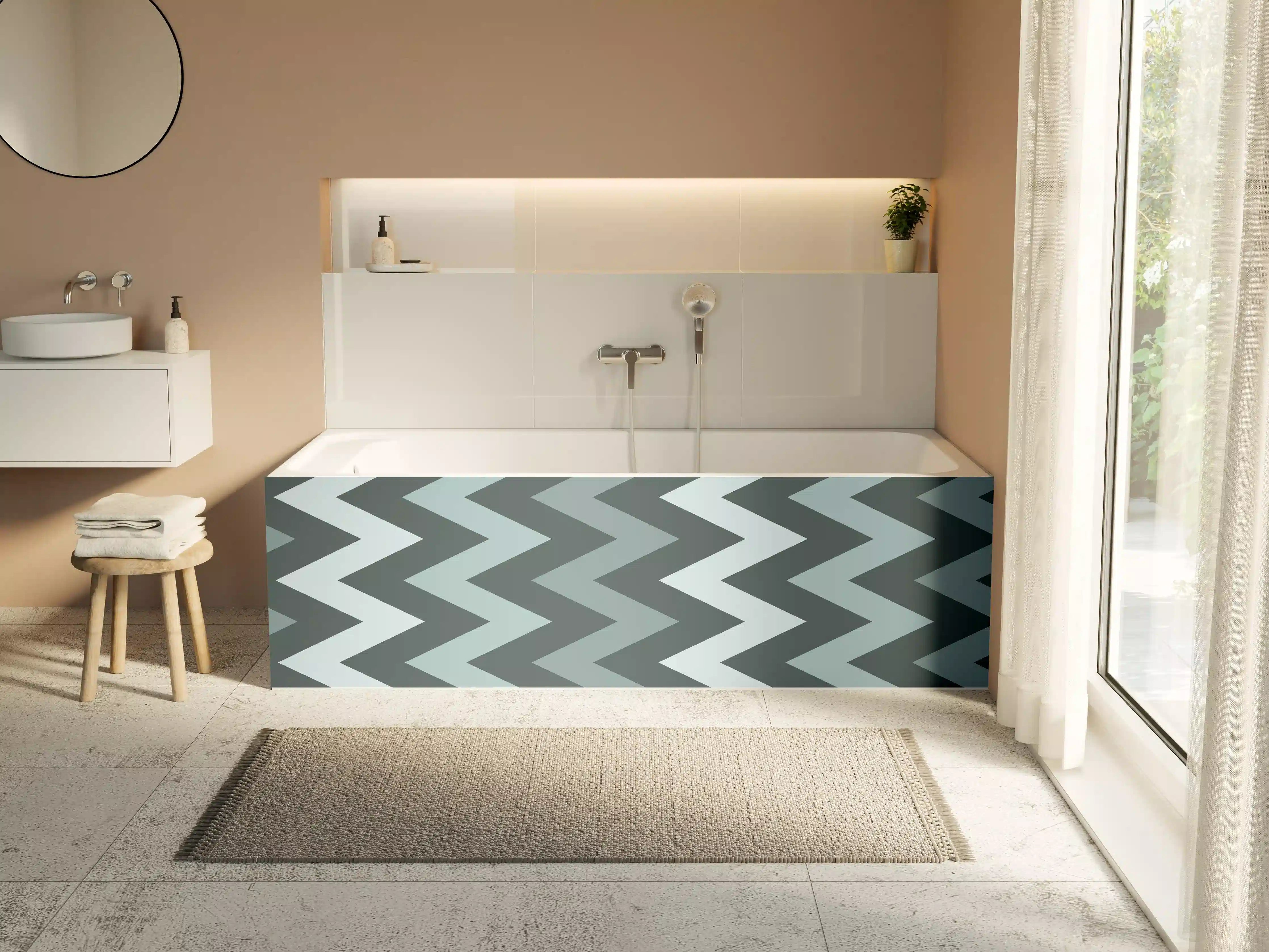 Badewannen-Rückwand - Grau-Weißes Chevron-Muster