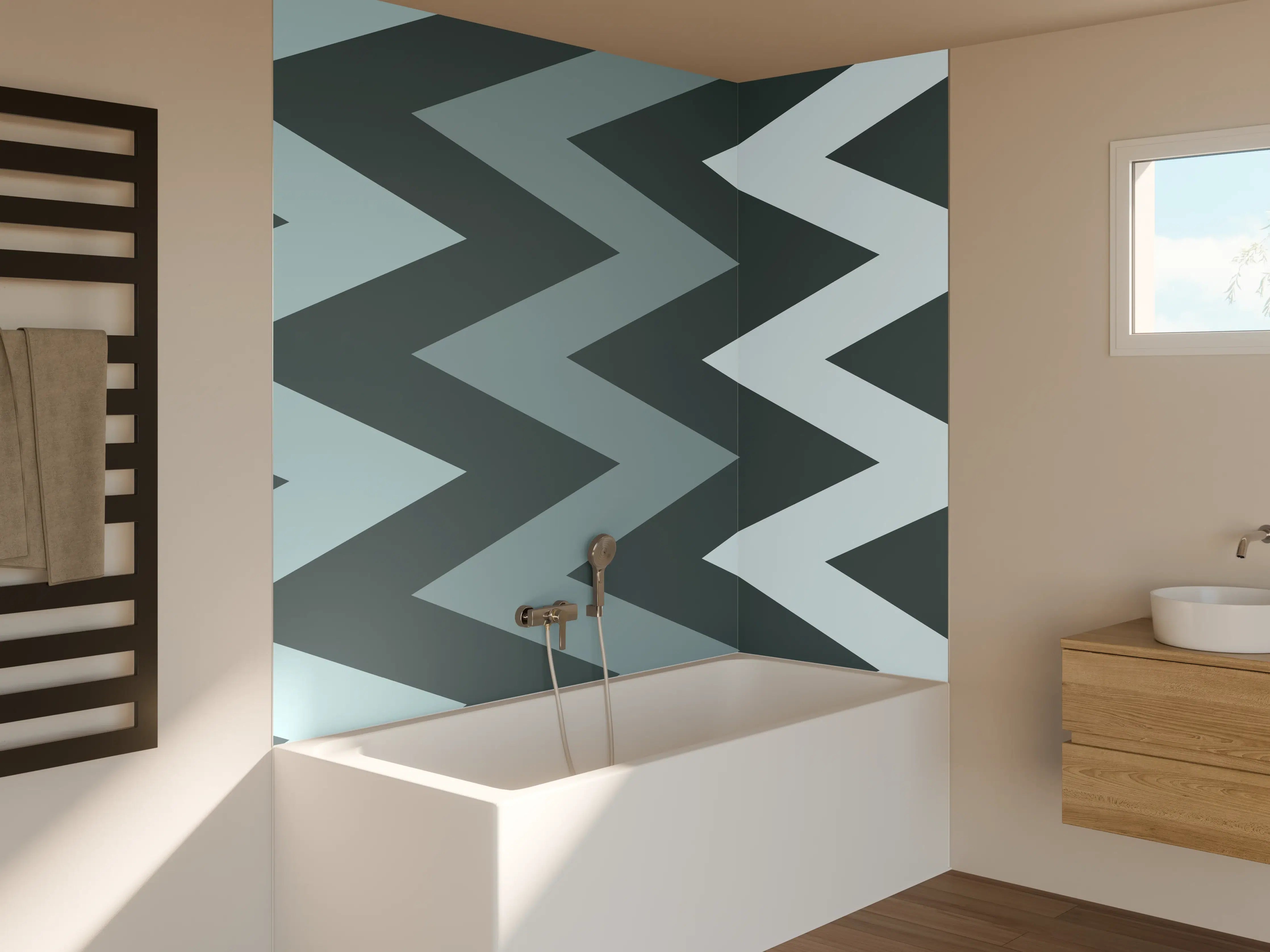 Badewannen-Rückwand - Grau-Weißes Chevron-Muster