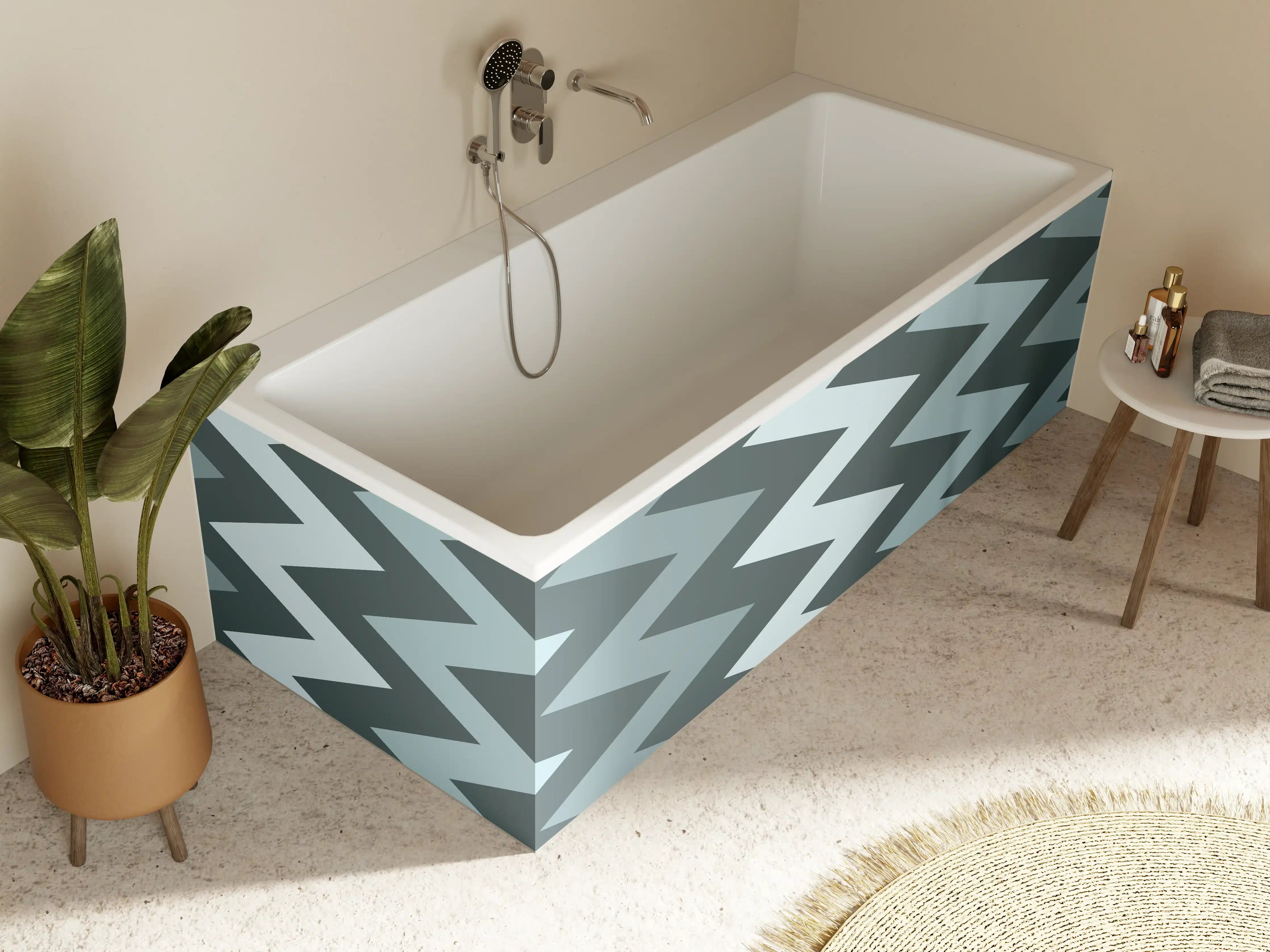 Badewannen-Rückwand - Grau-Weißes Chevron-Muster