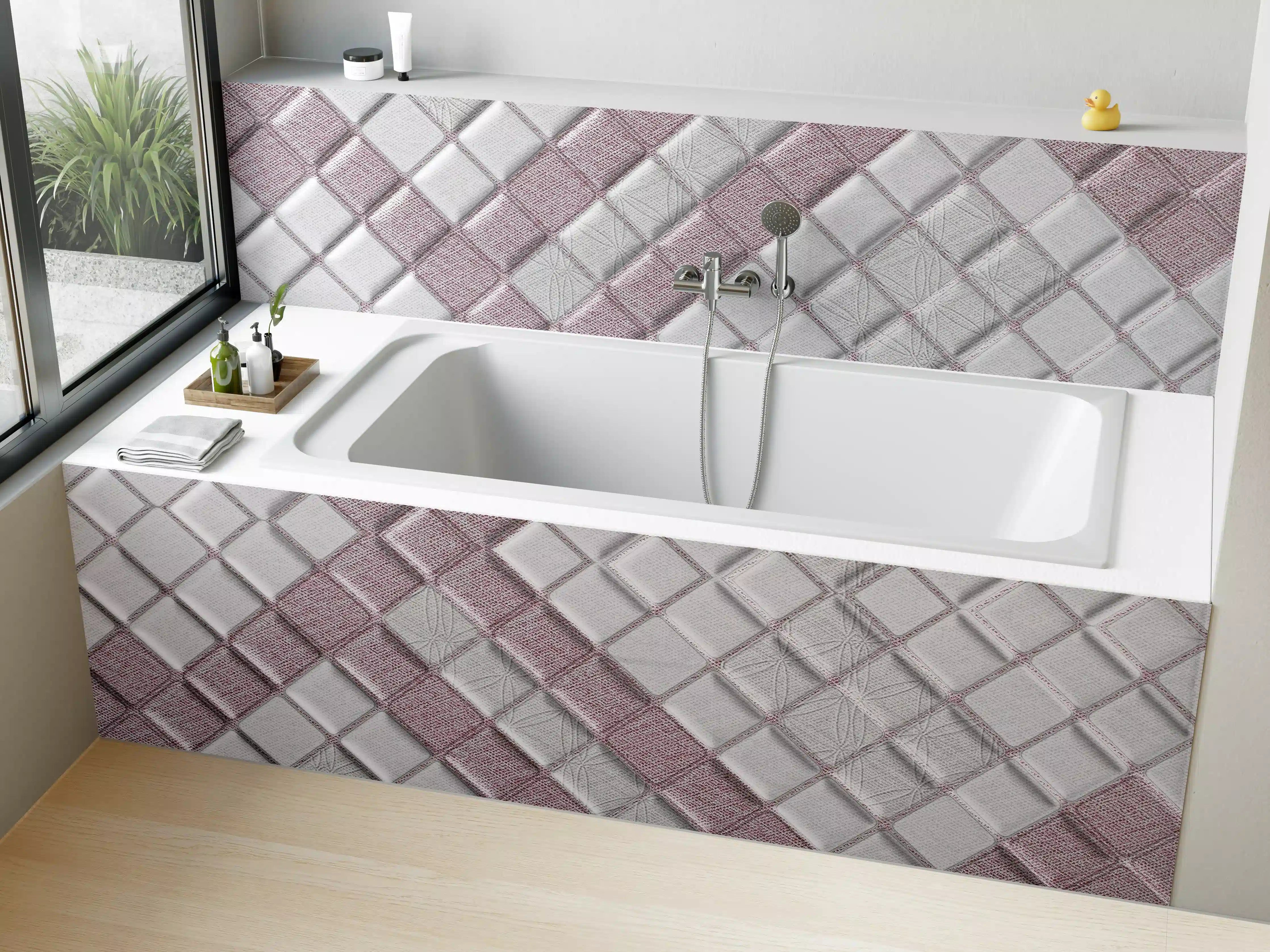 Badewannen-Rückwand - Grau-Weißes Geometrisches Design