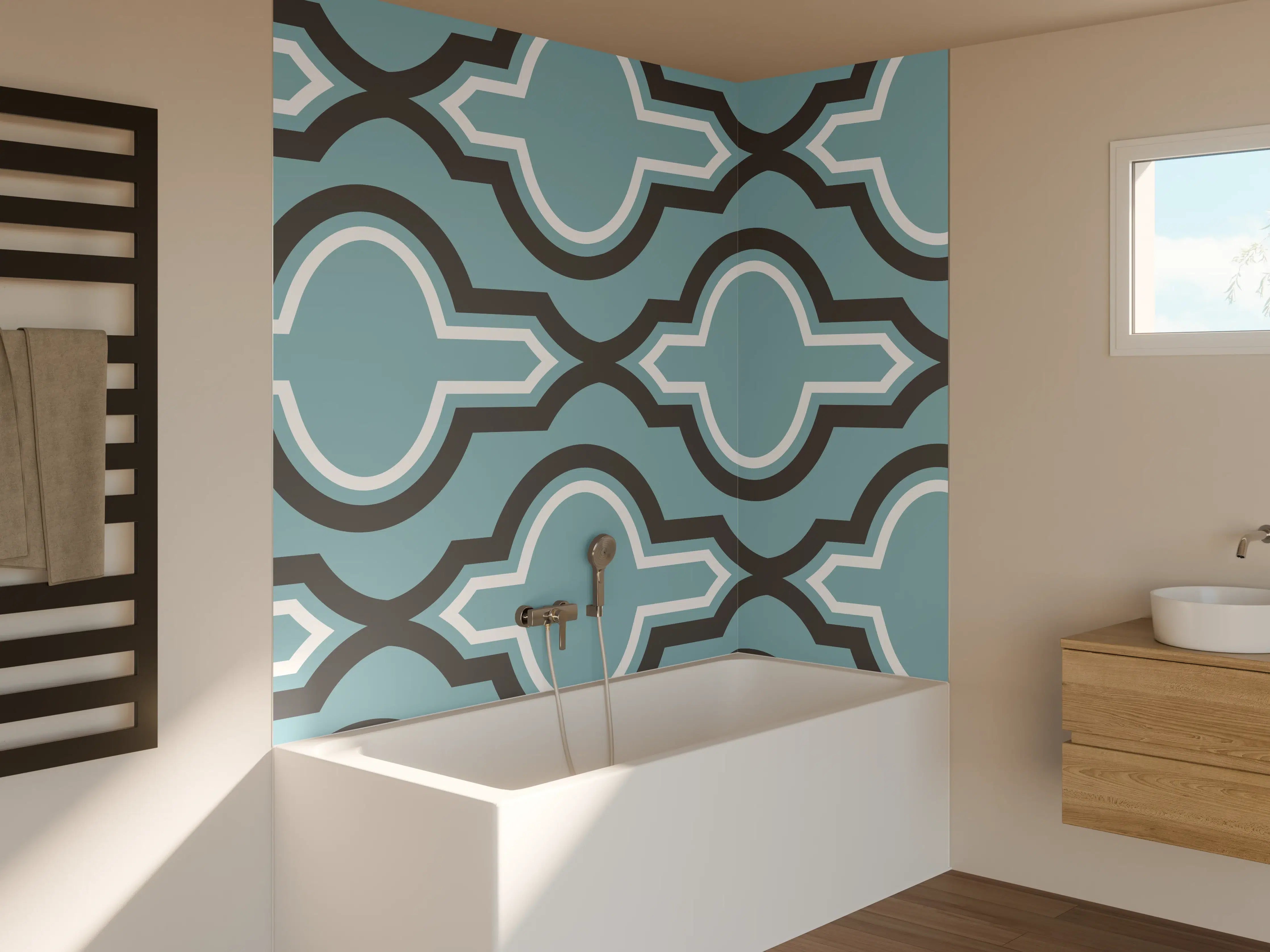 Badewannen-Rückwand - Grau-Weißes Grafikdesign Muster