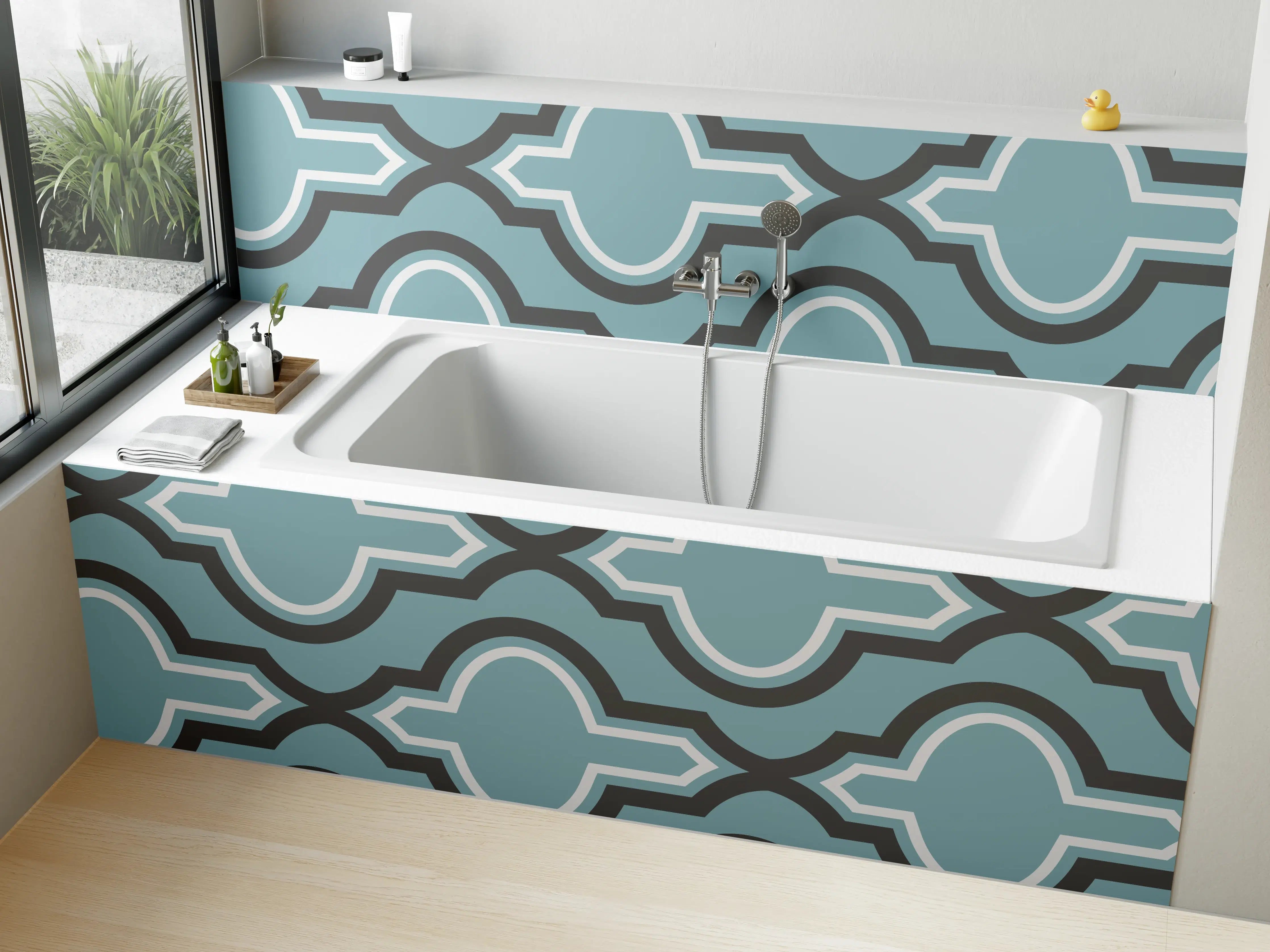 Badewannen-Rückwand - Grau-Weißes Grafikdesign Muster