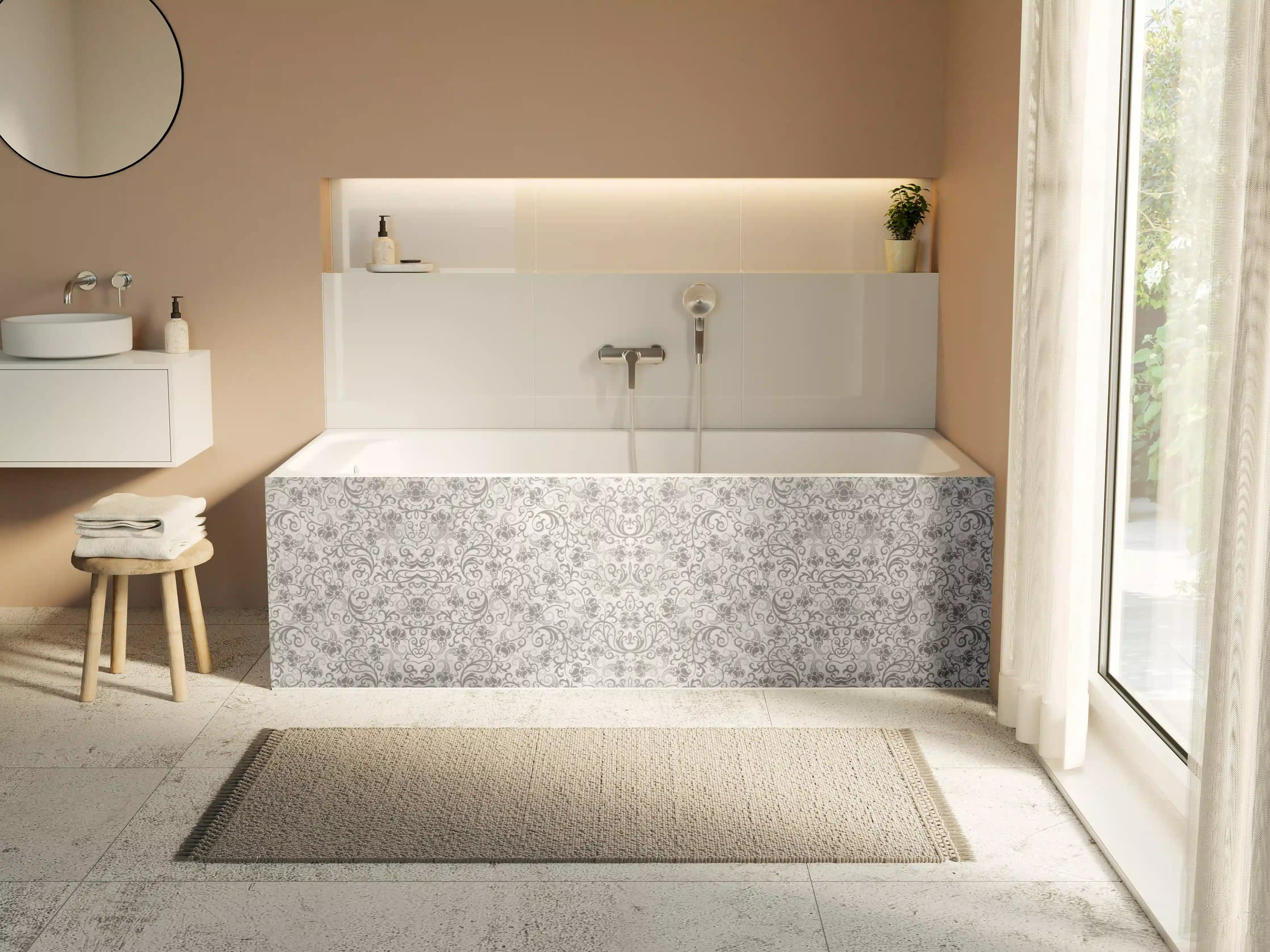 Badewannen-Rückwand - Grau-Weißes Vintage Fliesenmuster