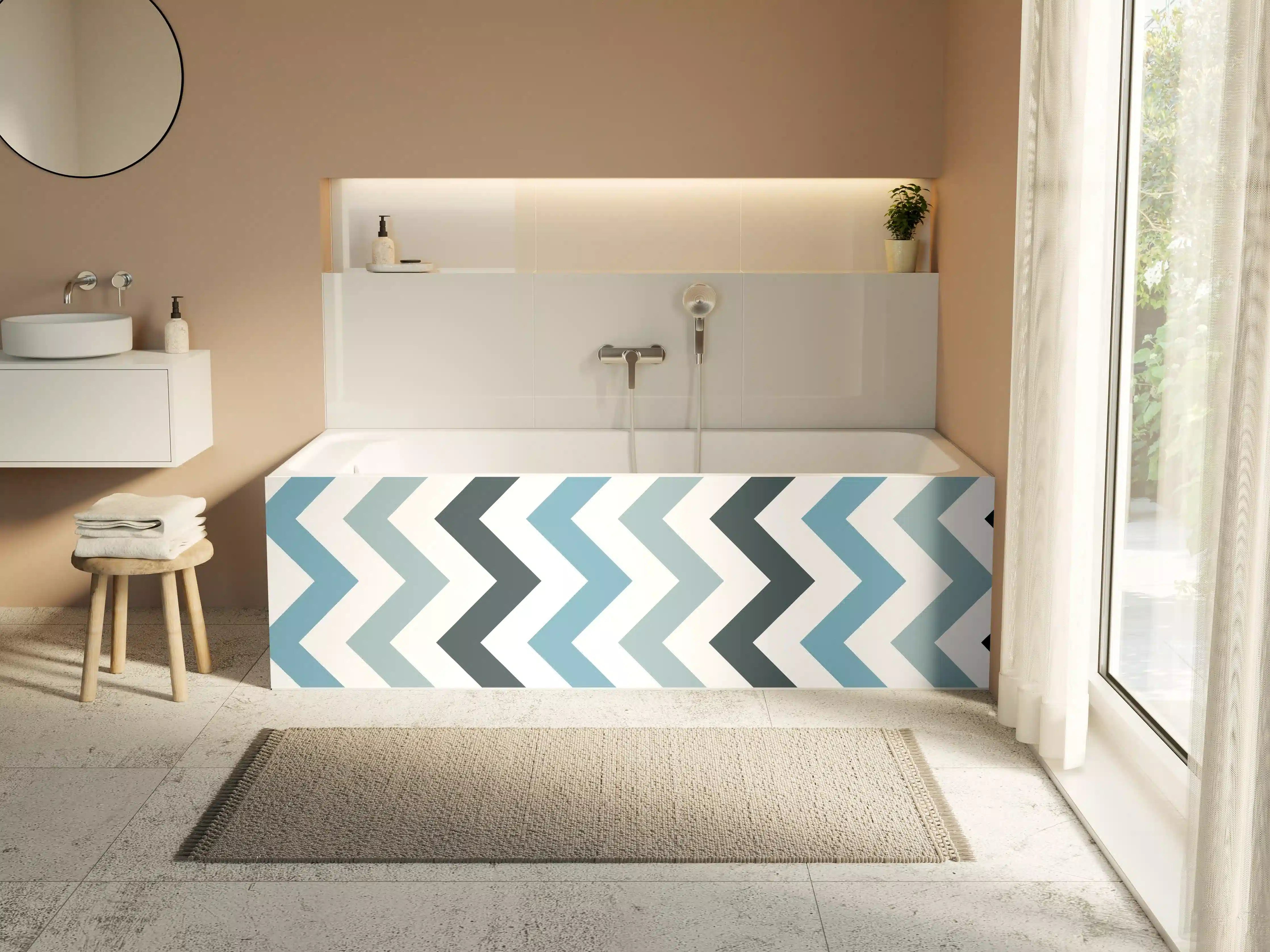 Badewannen-Rückwand - Grau-Weißes Zick-Zack-Design