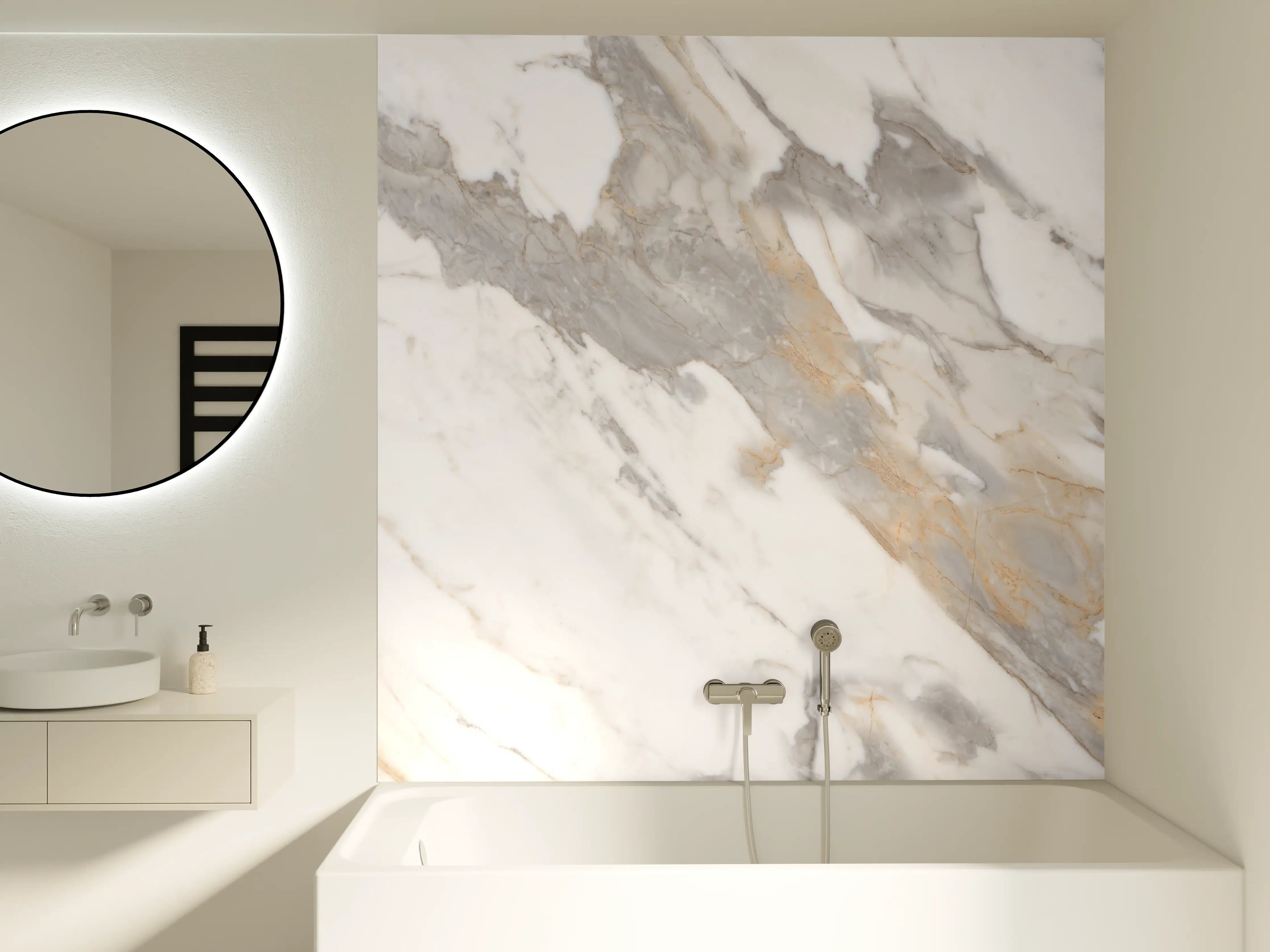 Badewannen-Rückwand - Grau-beiger abstrakter Marmor