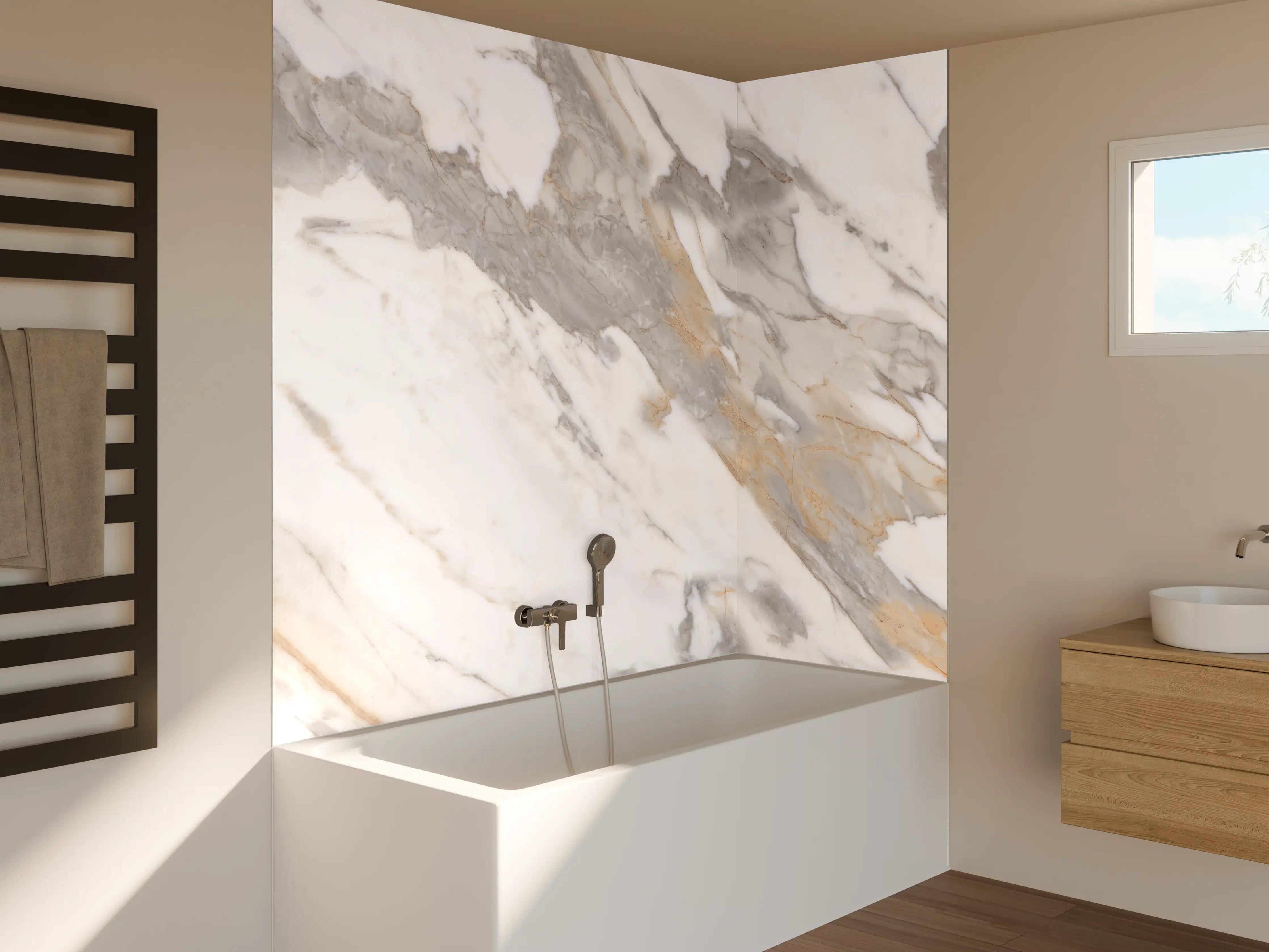 Badewannen-Rückwand - Grau-beiger abstrakter Marmor