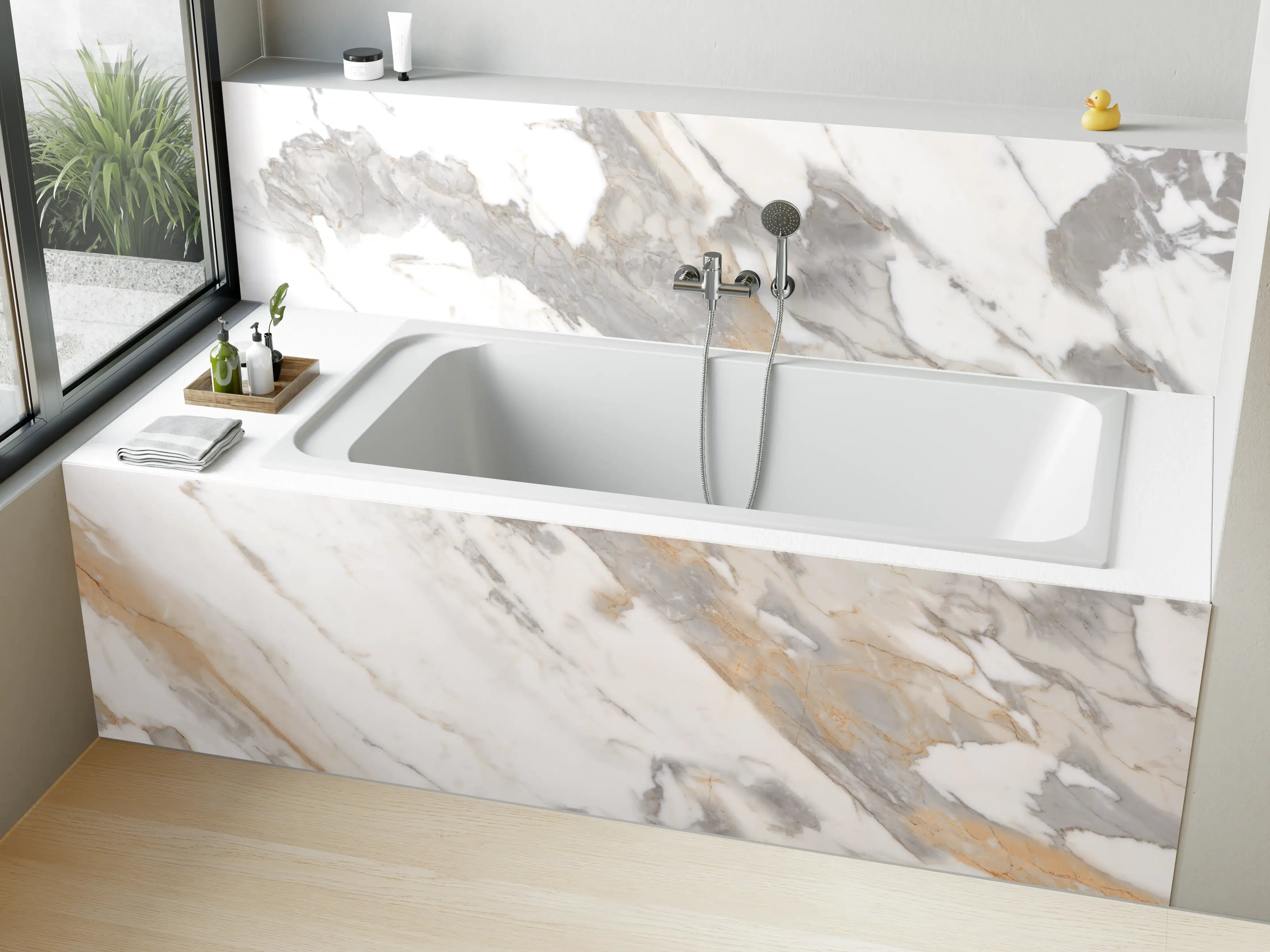 Badewannen-Rückwand - Grau-beiger abstrakter Marmor