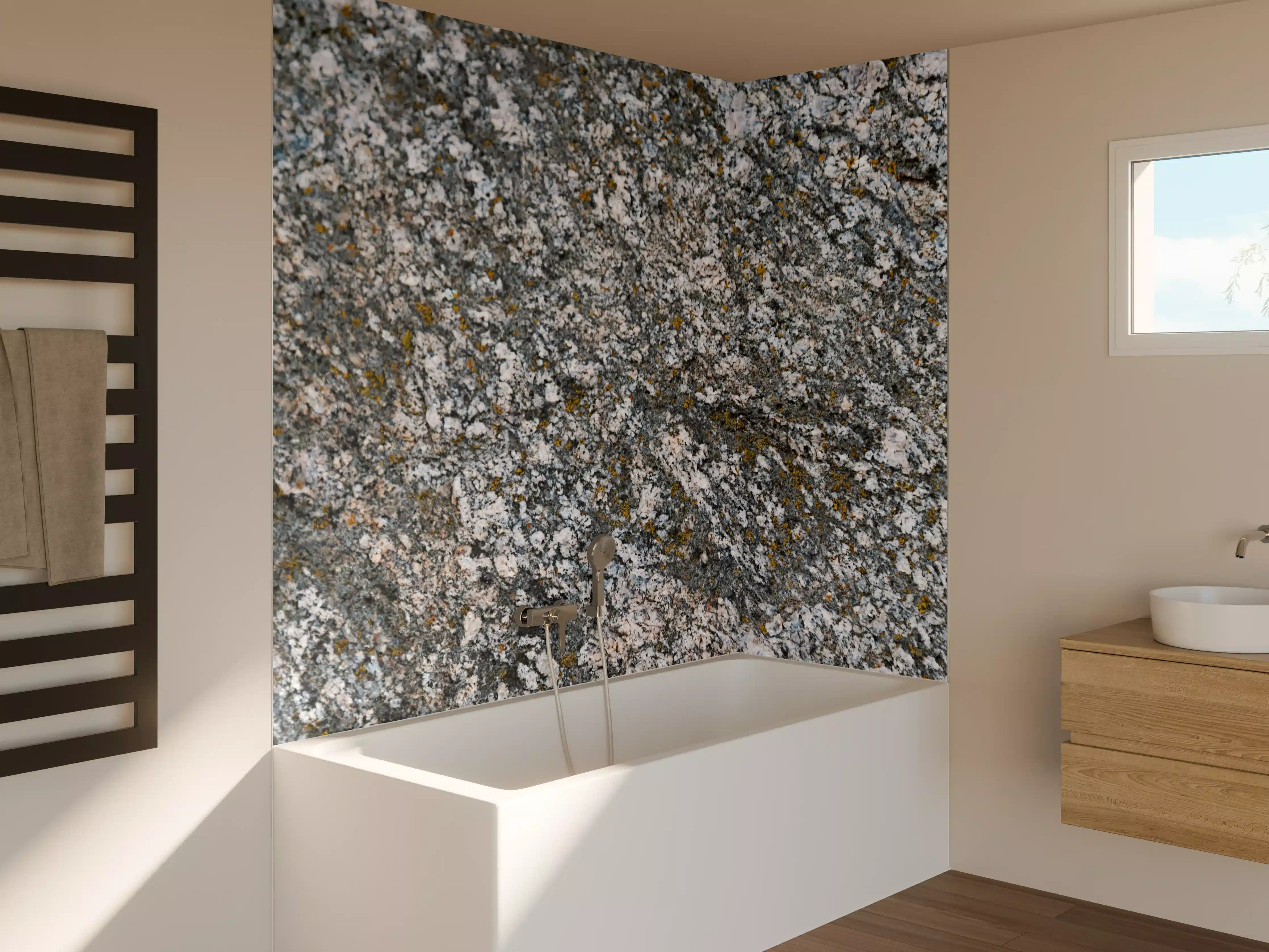 Badewannen-Rückwand - Grau-braune Granitstruktur