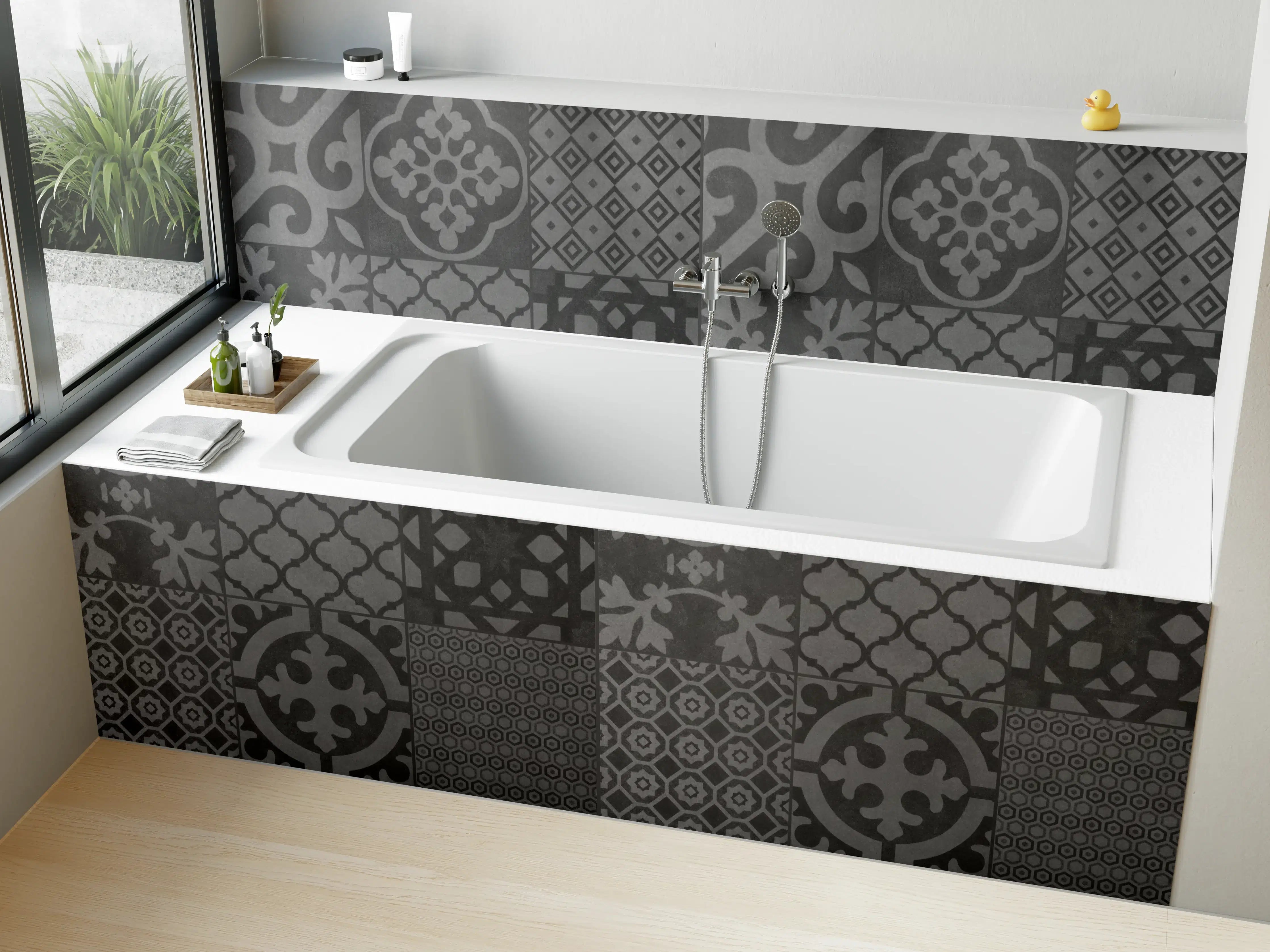 Badewannen-Rückwand - Grau vintage Fliesen