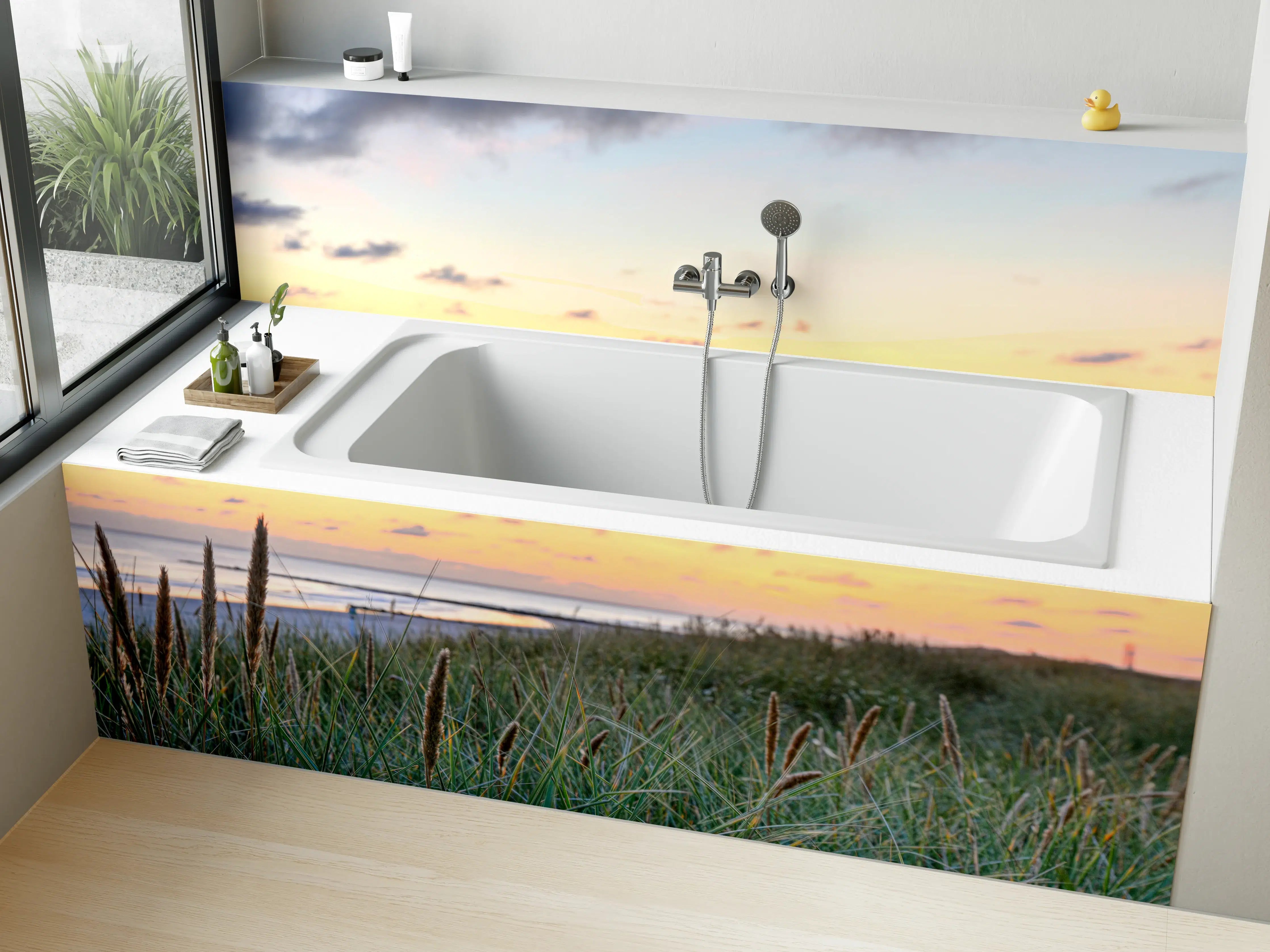 Badewannen-Rückwand - Graue Abendstimmung am Meer