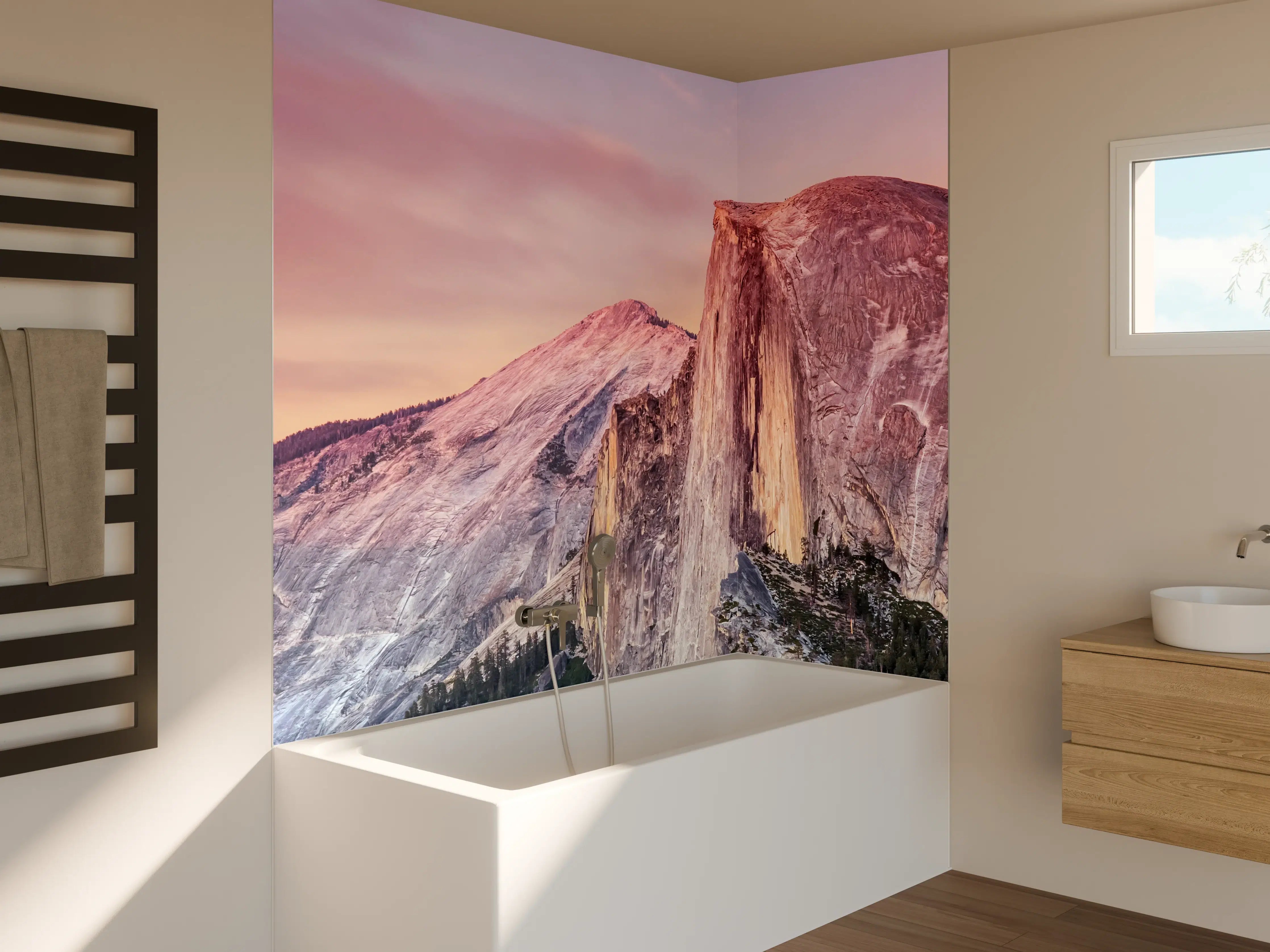Badewannen-Rückwand - Graue Berge im Abendlicht