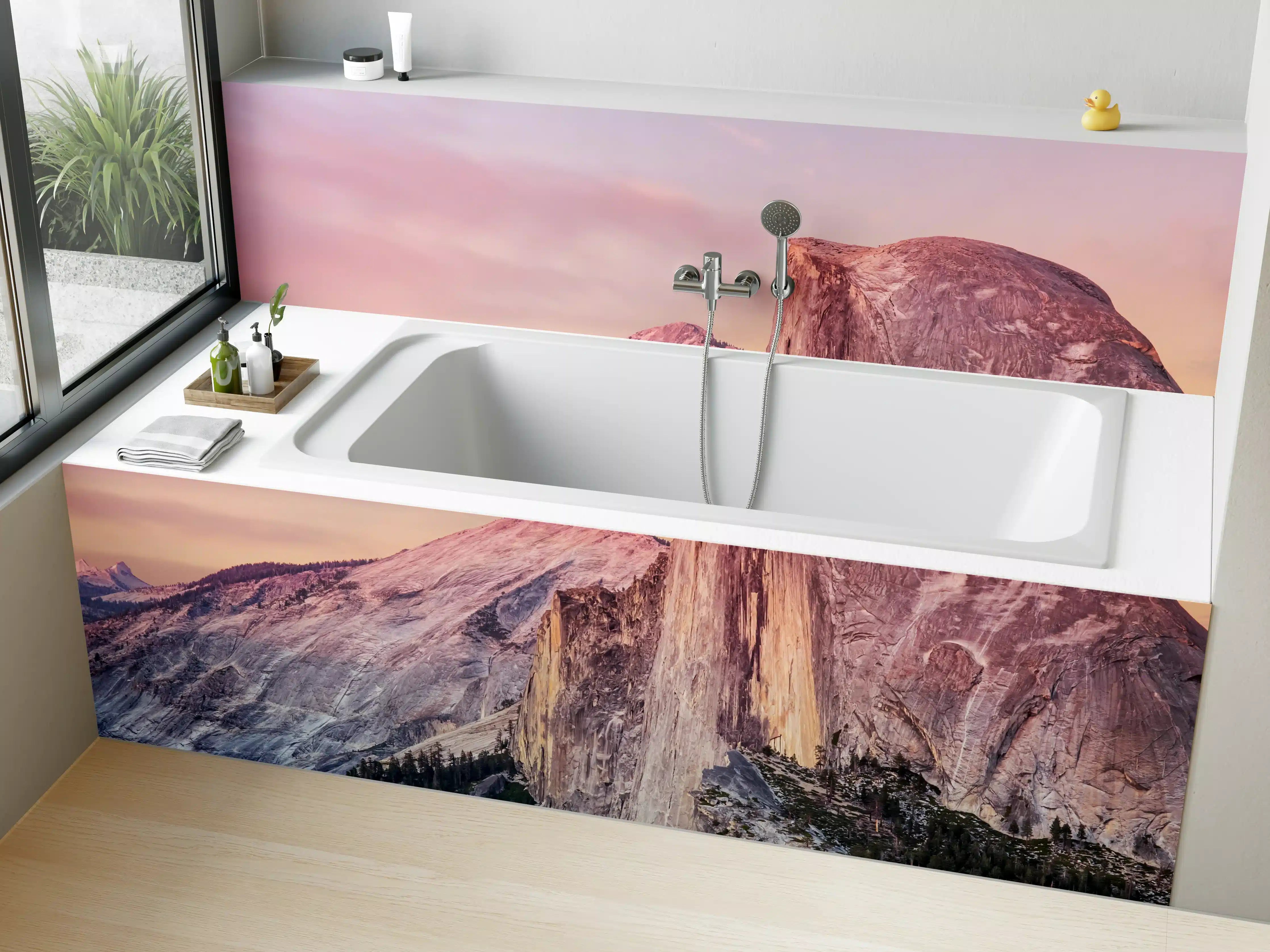 Badewannen-Rückwand - Graue Berge im Abendlicht