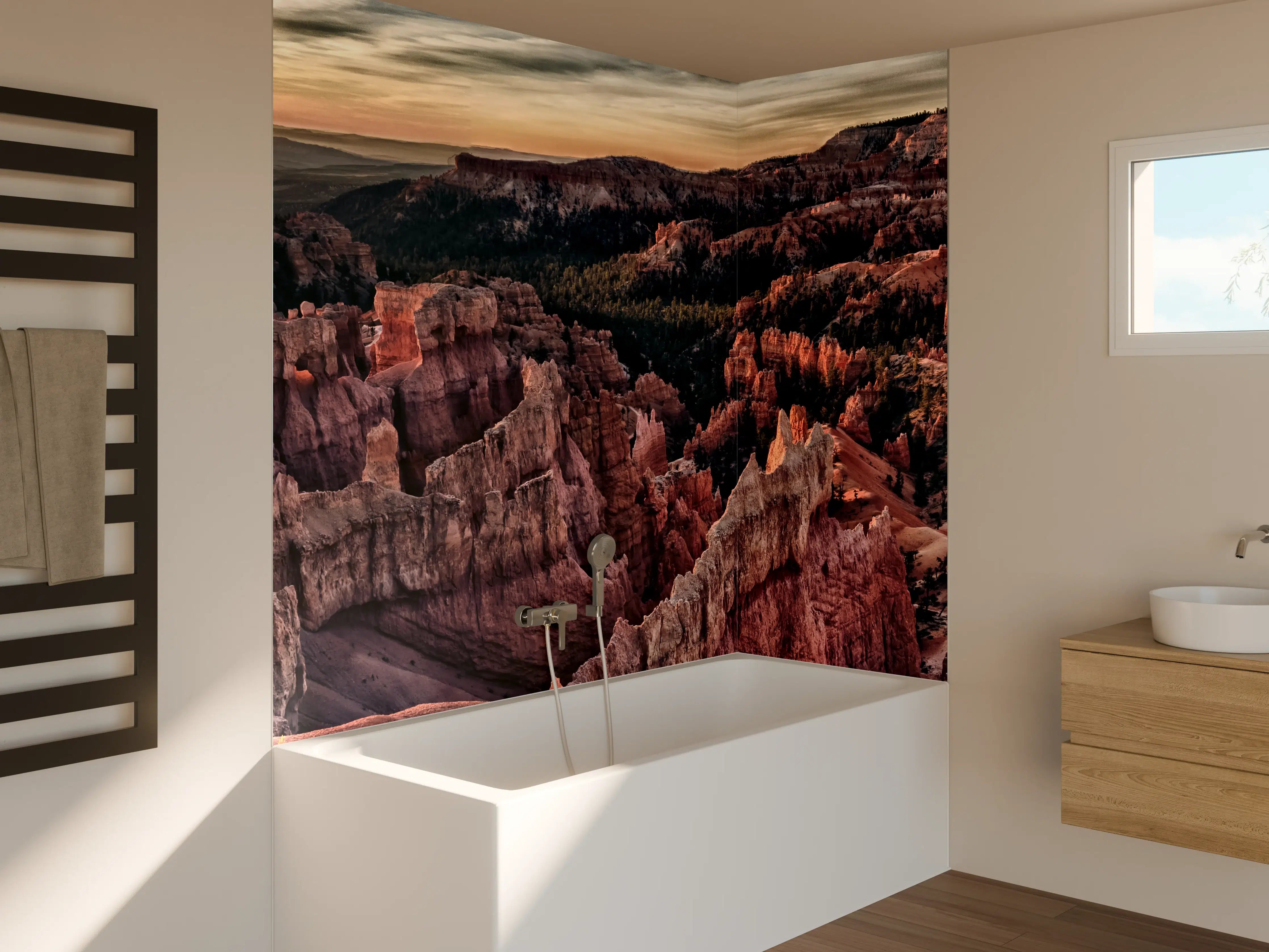 Badewannen-Rückwand - Graue Canyon-Reflexionen bei Dämmerlicht