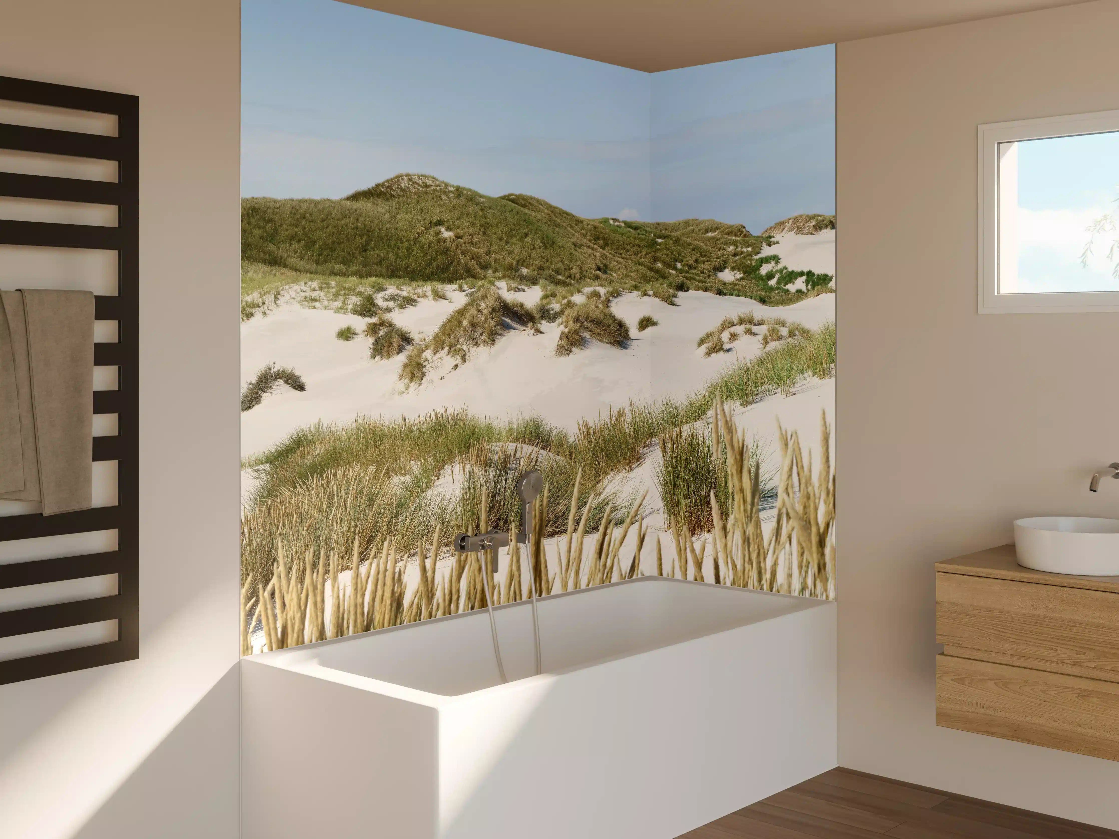 Badewannen-Rückwand - Graue Dünen am weißen Strand