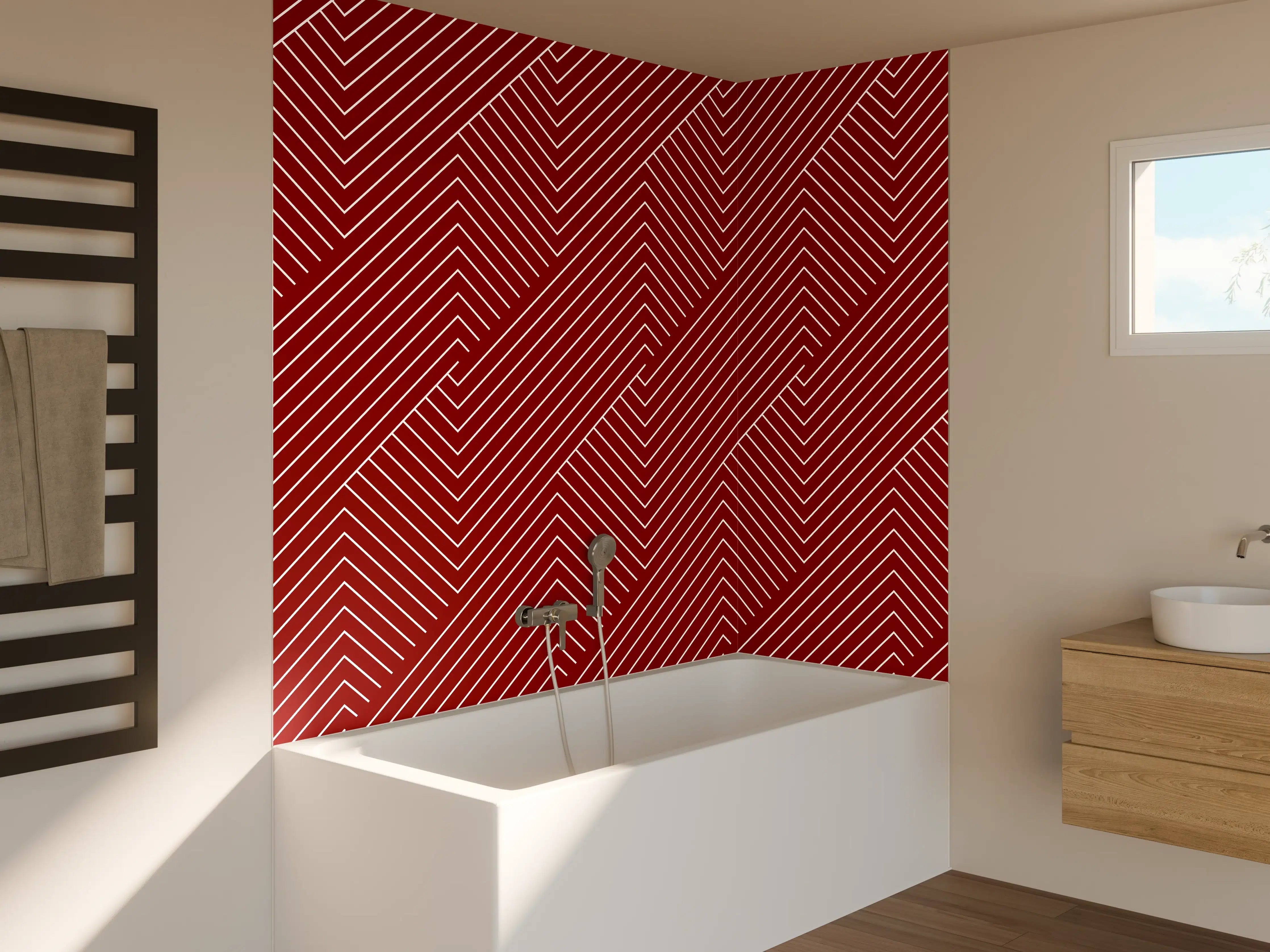 Badewannen-Rückwand - Graue Eleganz in Weißen Mustern
