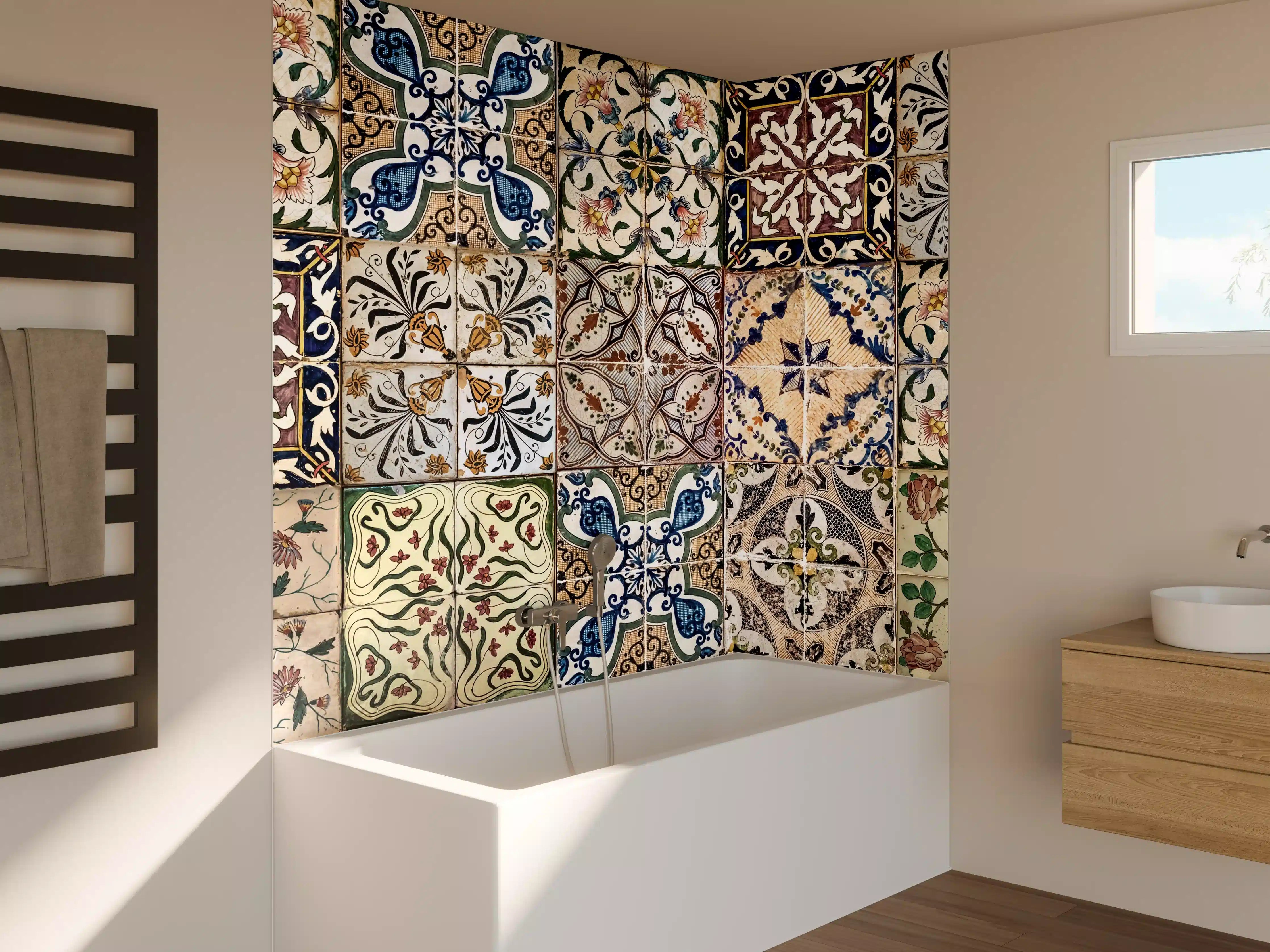 Badewannen-Rückwand - Graue Fliesen mit Mediterranem Charme