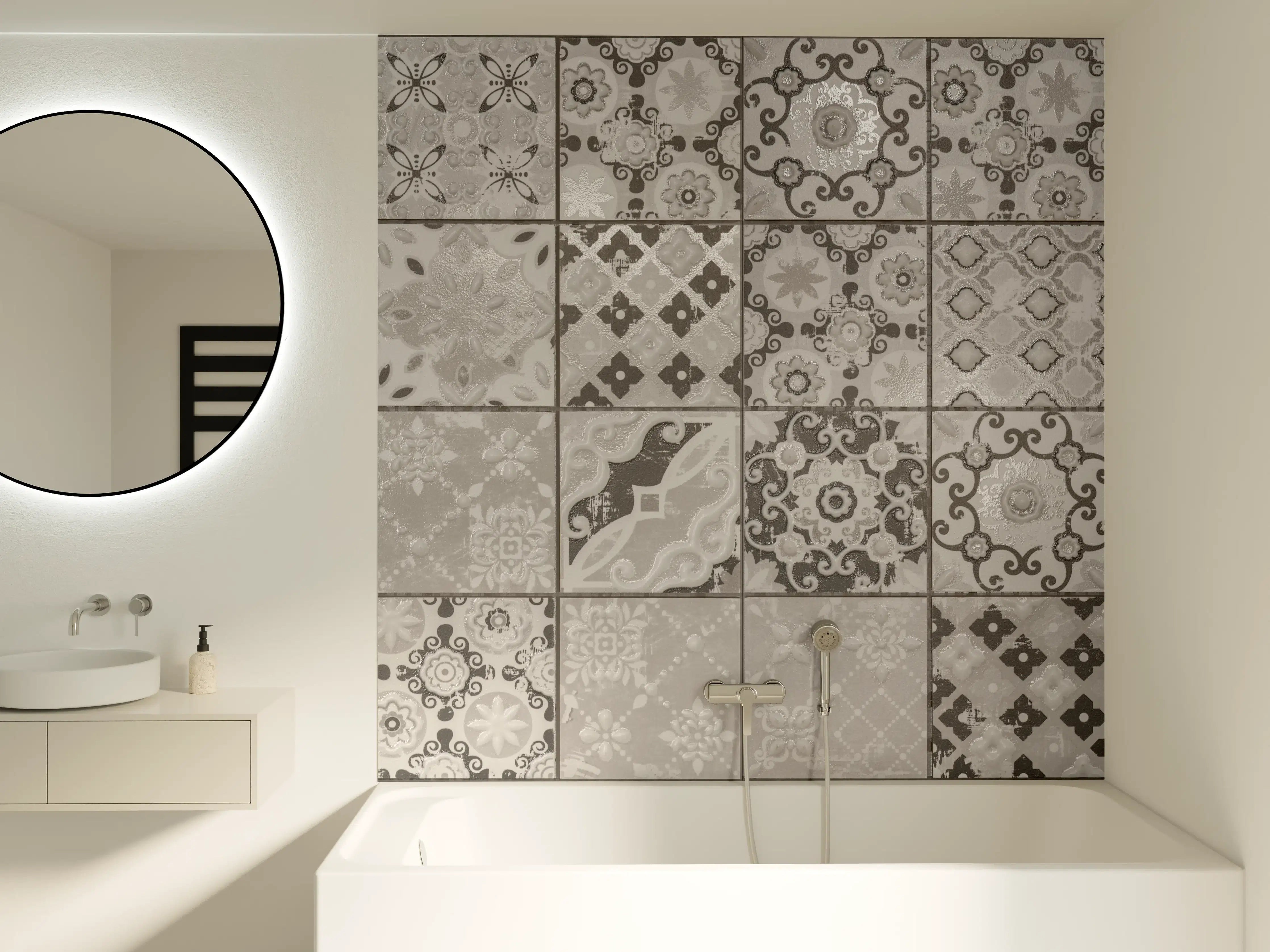 Badewannen-Rückwand - Graue Fliesenmuster