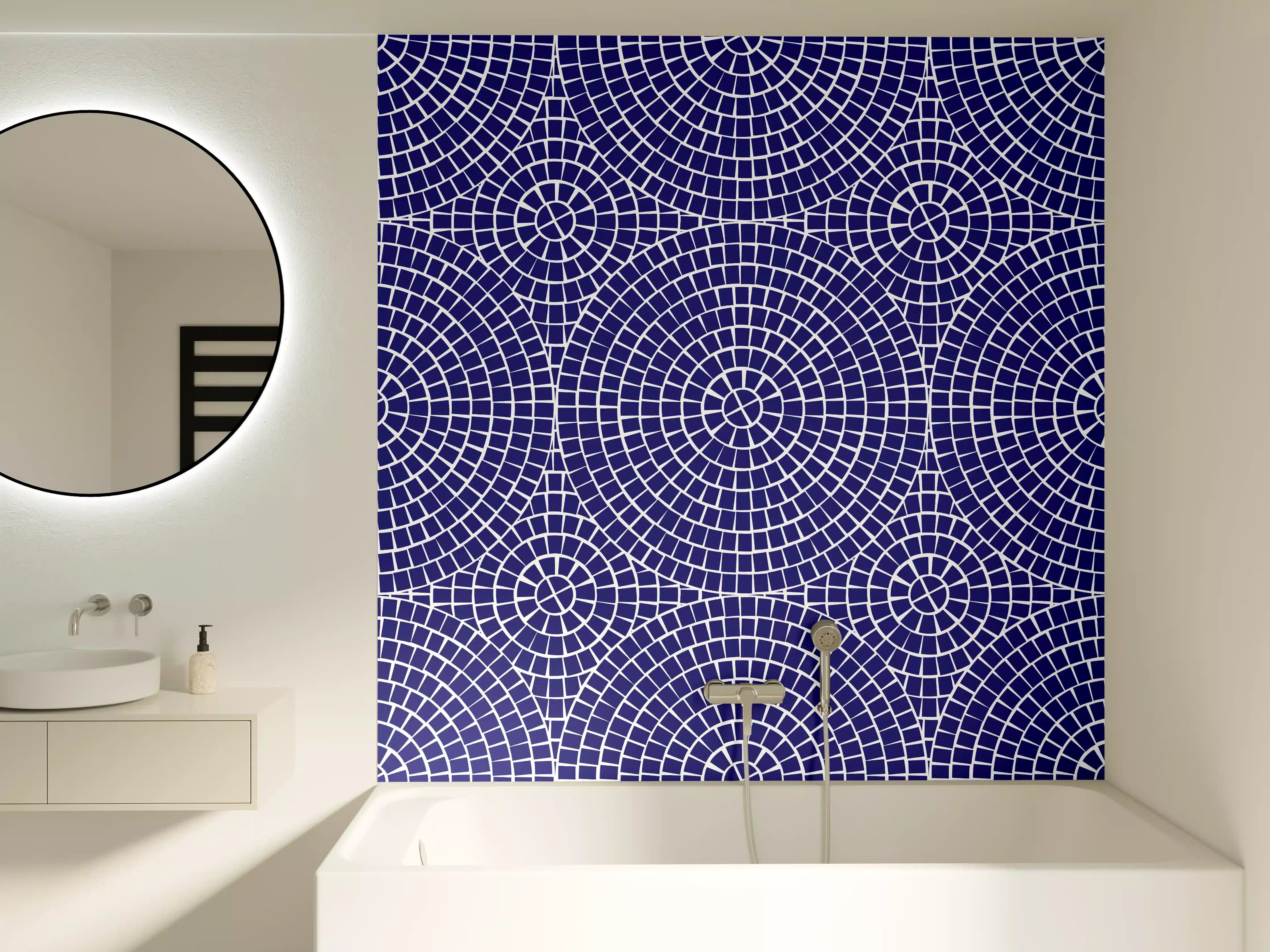 Badewannen-Rückwand - Graue Linien in Blau