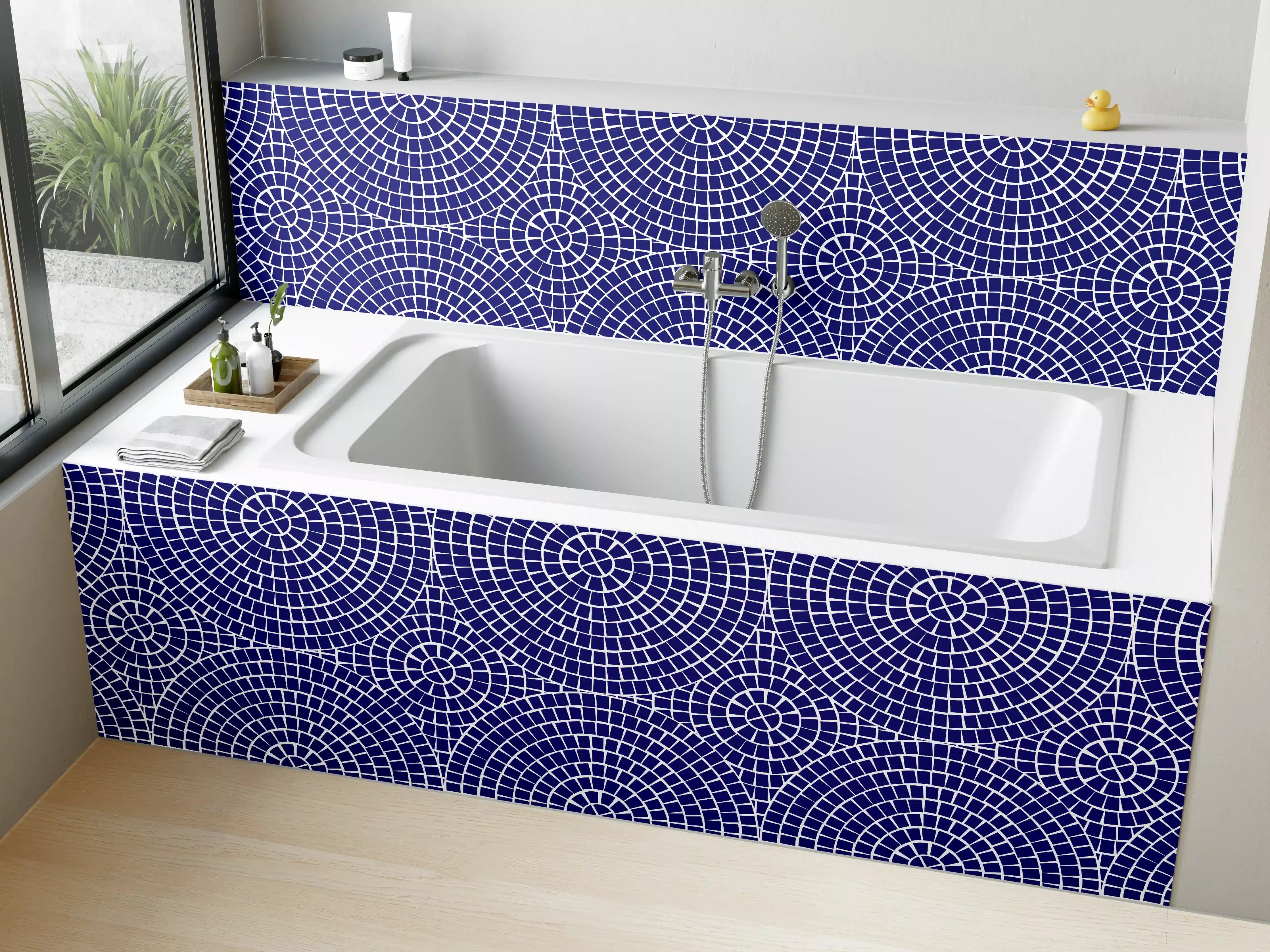 Badewannen-Rückwand - Graue Linien in Blau