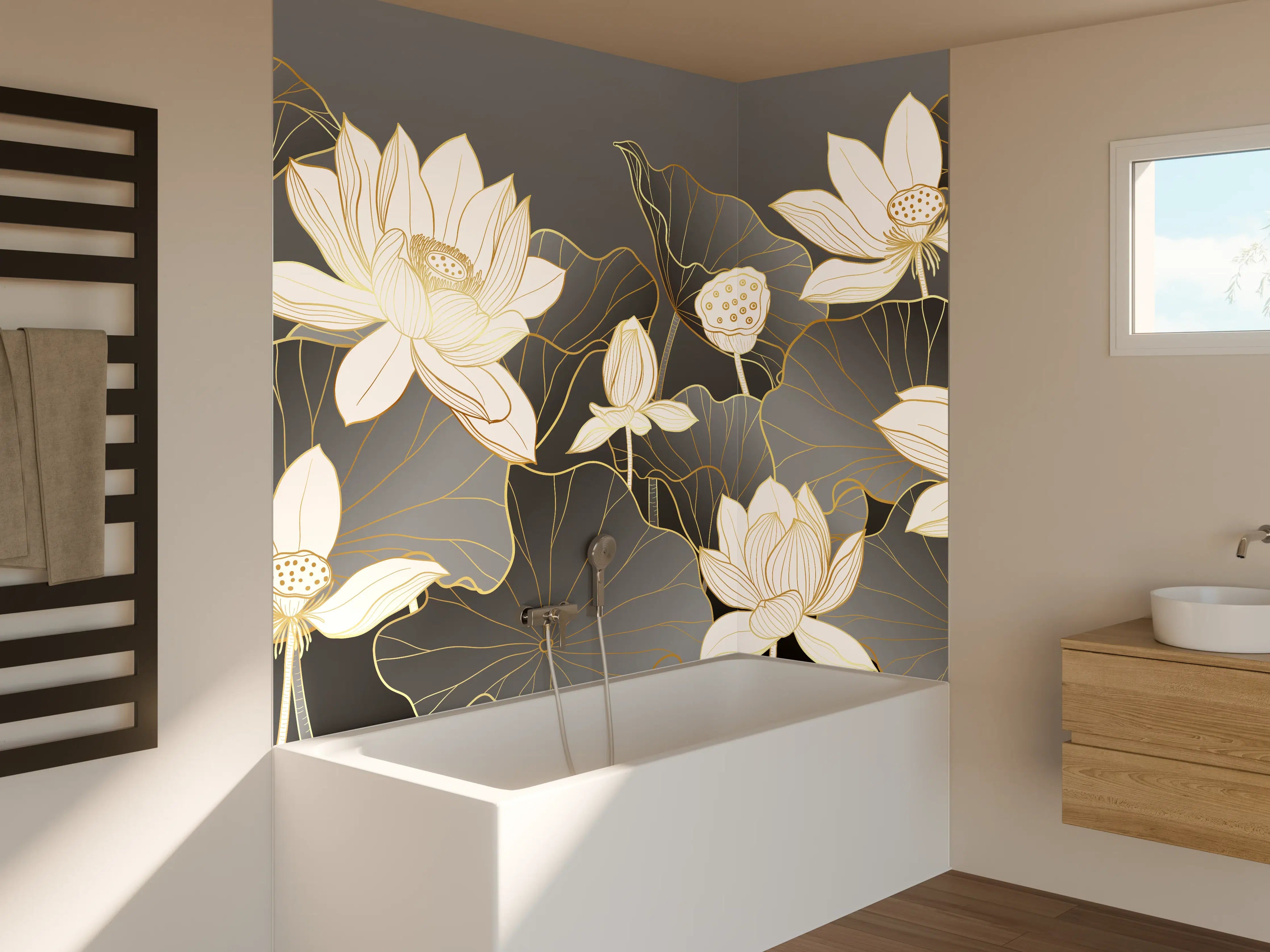 Badewannen-Rückwand - Graue Lotus im Schatten