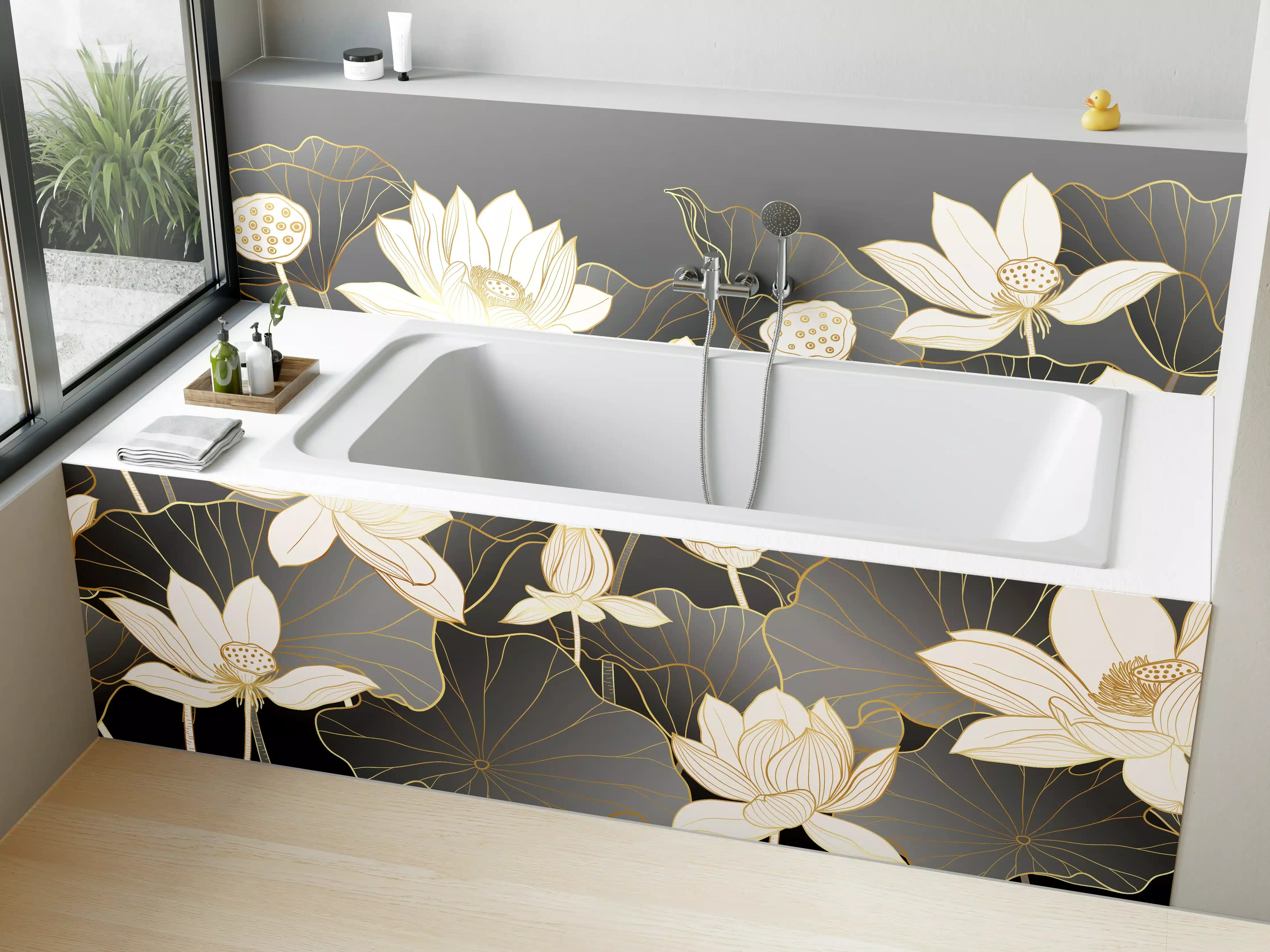 Badewannen-Rückwand - Graue Lotus im Schatten