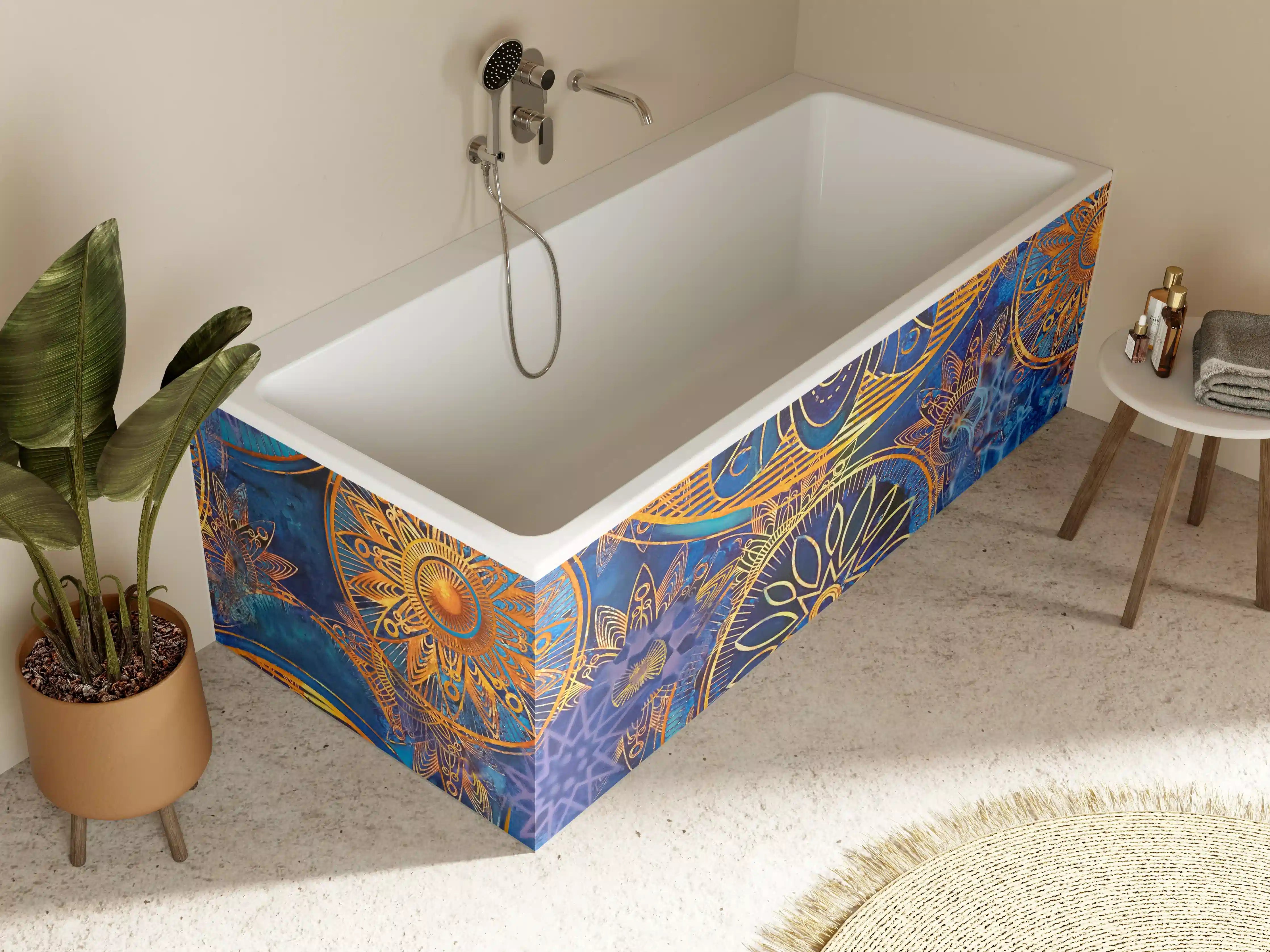 Badewannen-Rückwand - Graue Mandala-Kunst mit Golddetails