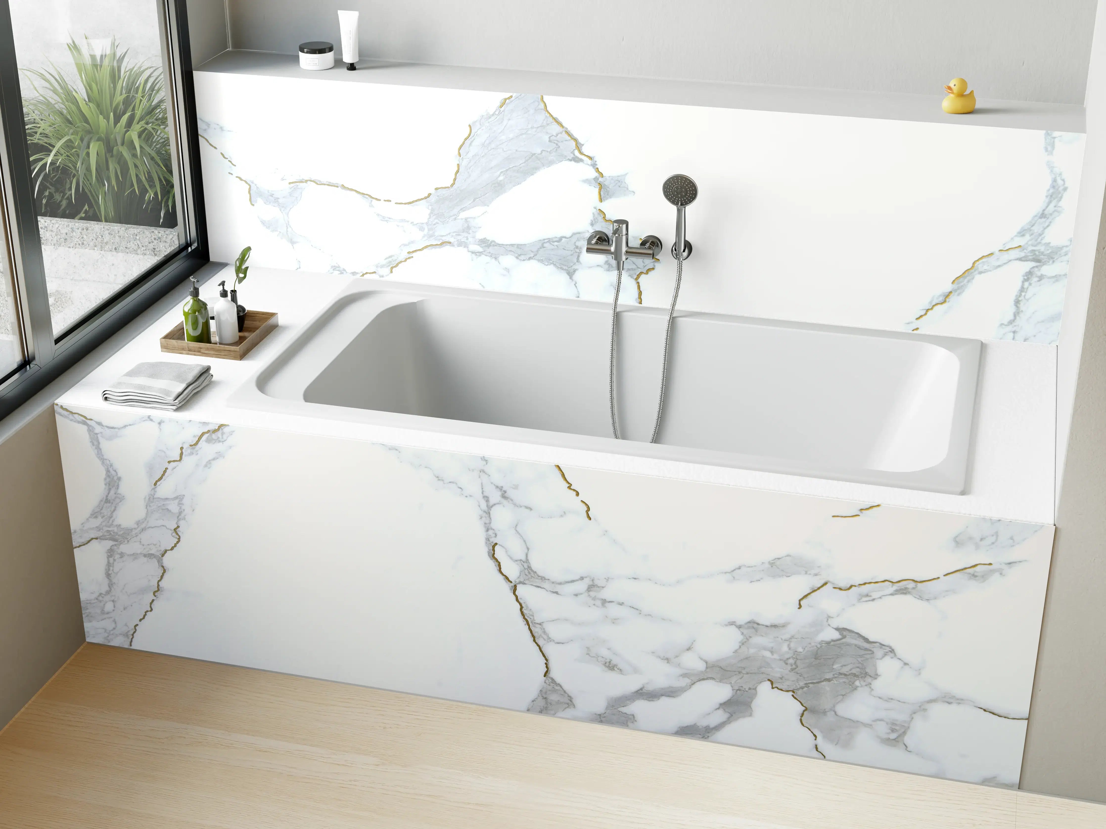 Badewannen-Rückwand - Graue Marmor-Akzente mit Goldglanz