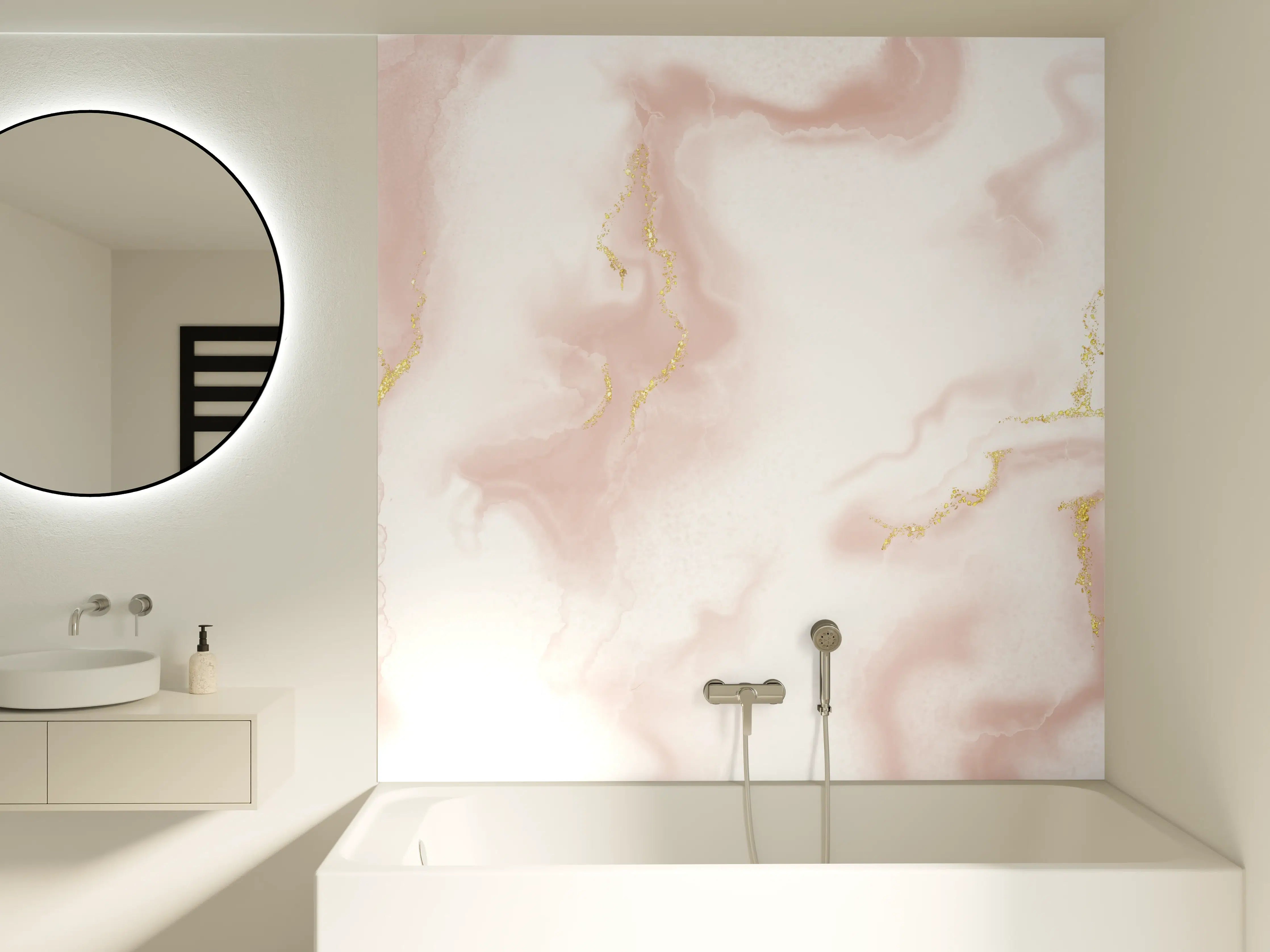 Badewannen-Rückwand - Graue Marmor-Goldakzente
